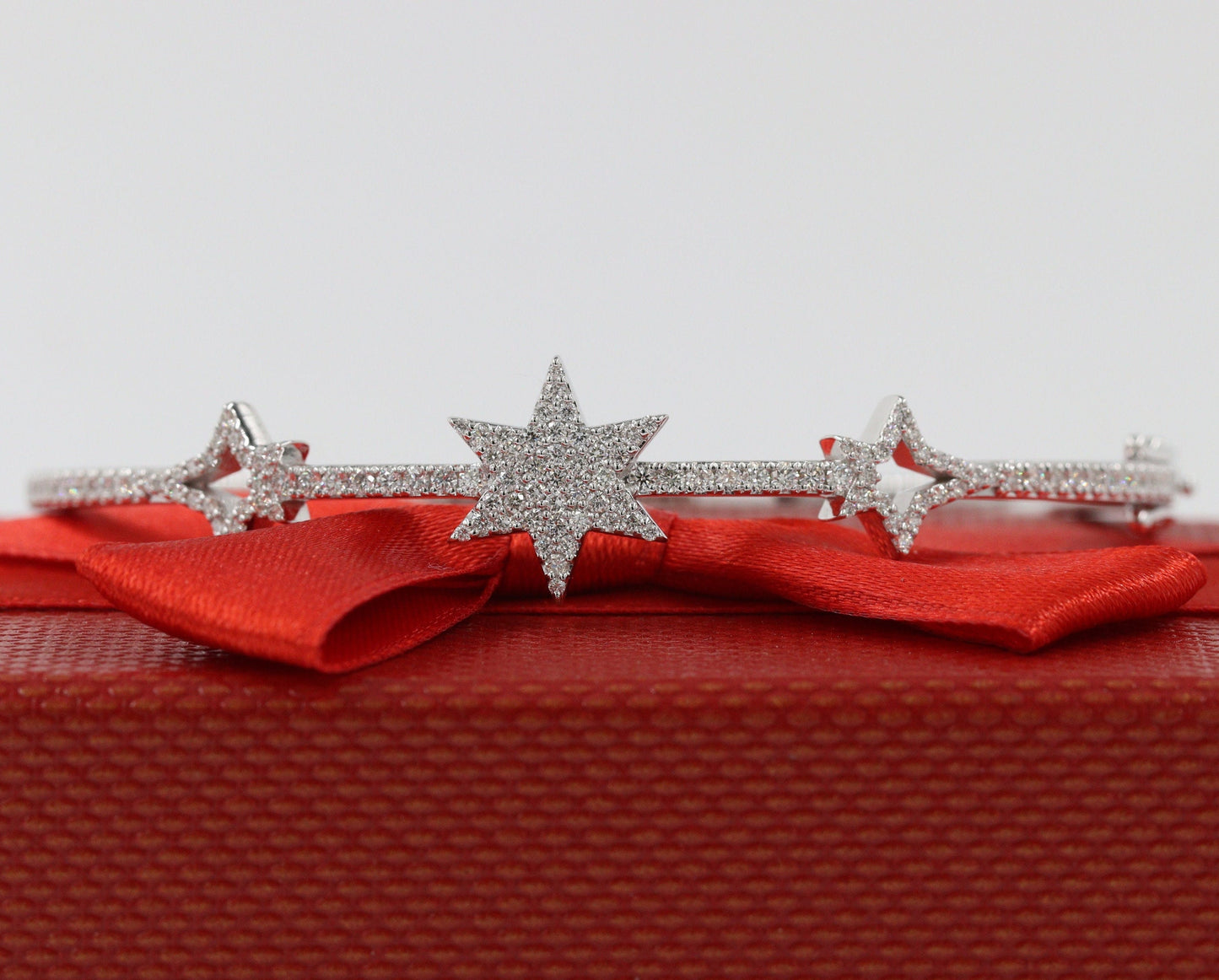 Diamond Star Pave Bangle: 14K Gold Anniversary Bracelet