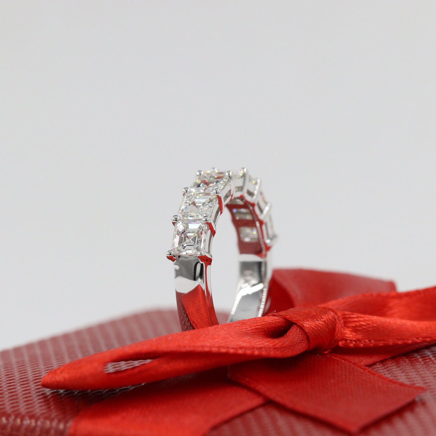 2.1ct Asscher Cut Natural Diamond Eternity Band - 14K Gold Anniversary Ring