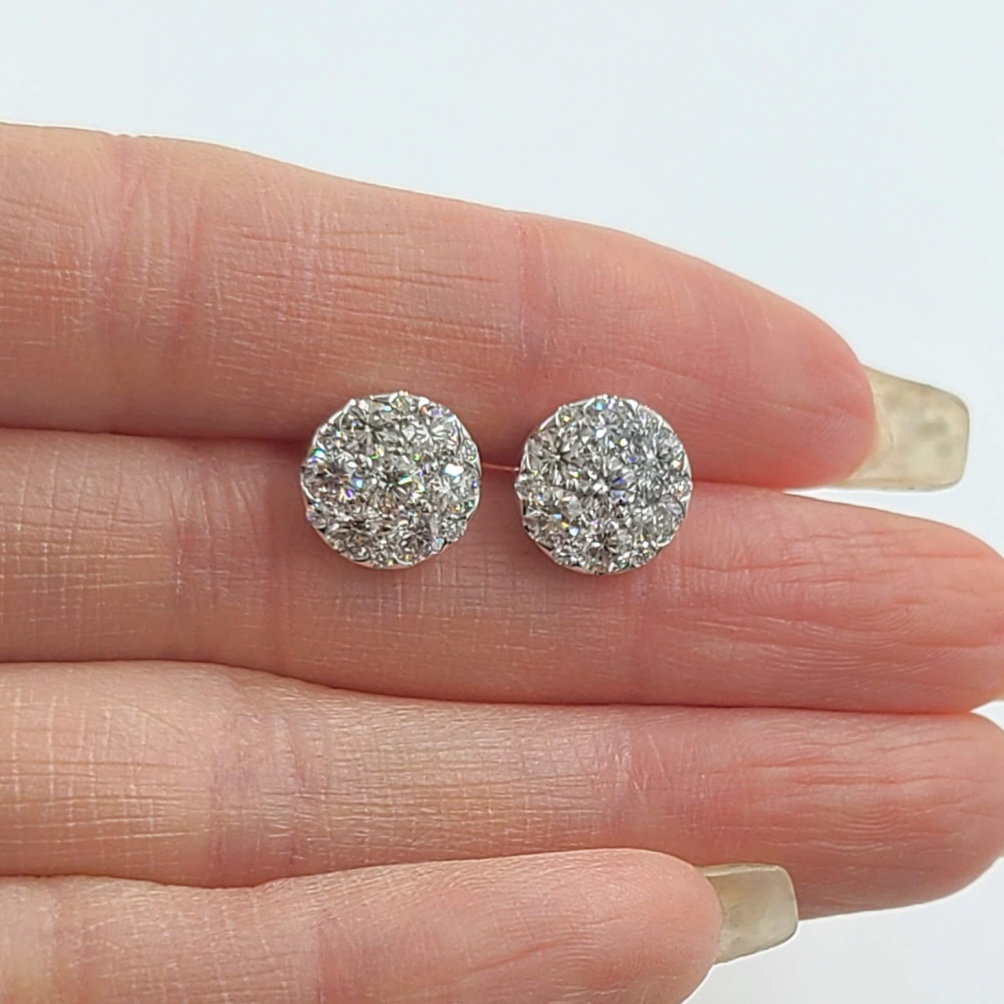 1.8ct Natural Diamond Cluster Earring/Diamond  European lock closure Earrings/14K ,18K gold 10mm Disc Stud  Earrings/Anniversary gift