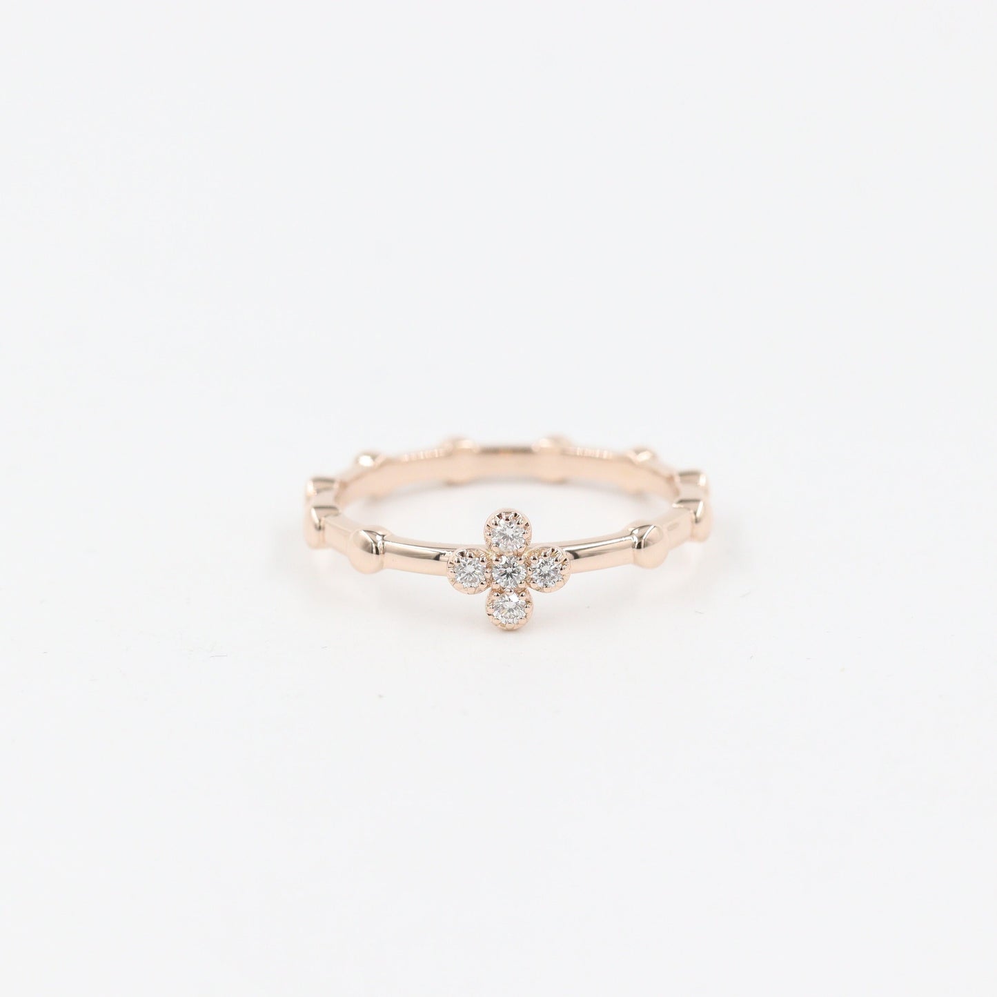 14K Gold Rosary Ring: Natural Diamond Flower Band - Anniversary gift