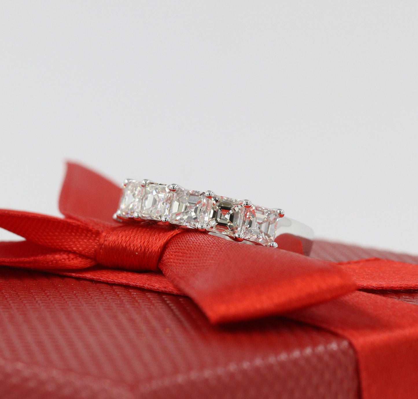 2.1ct Asscher Cut Natural Diamond Eternity Band - 14K Gold Anniversary Ring