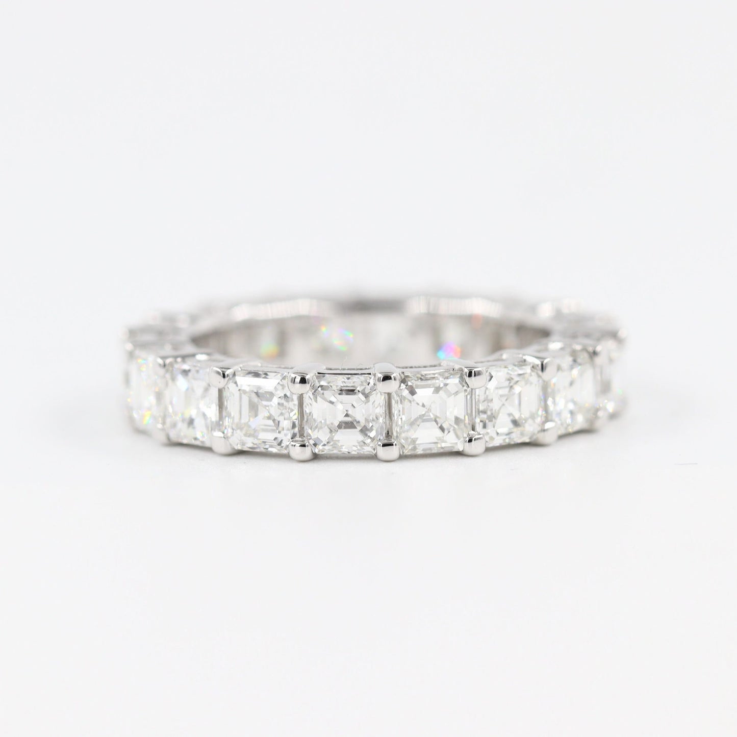 Asscher Cut 5.4ct Natural Diamond Eternity Ring: 14K Gold Wedding Band- Anniversary Gift