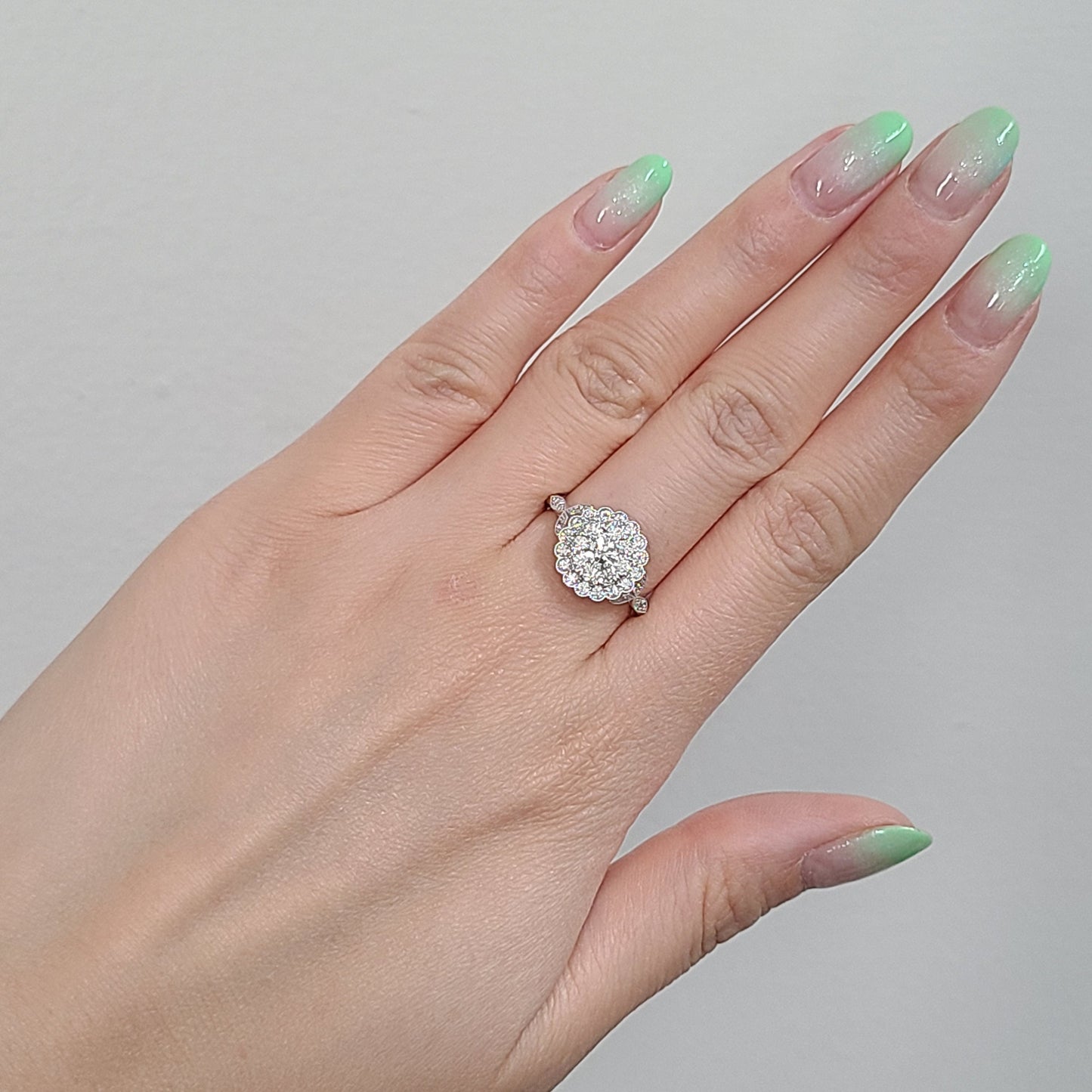 14K Gold Round Halo Natural Diamond Engagement Ring: Handmade Bridal Ring- Anniversary Gift