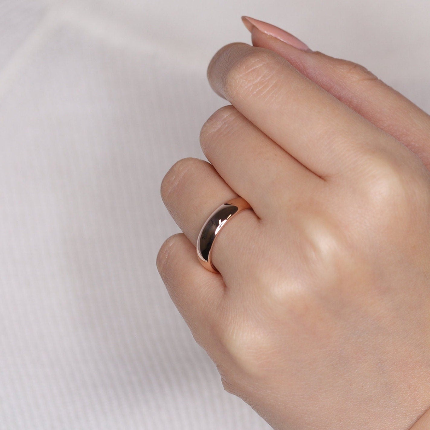 Handmade 14k Gold Wedding Band Ring - 5mm Low Oval - Anniversary Gift