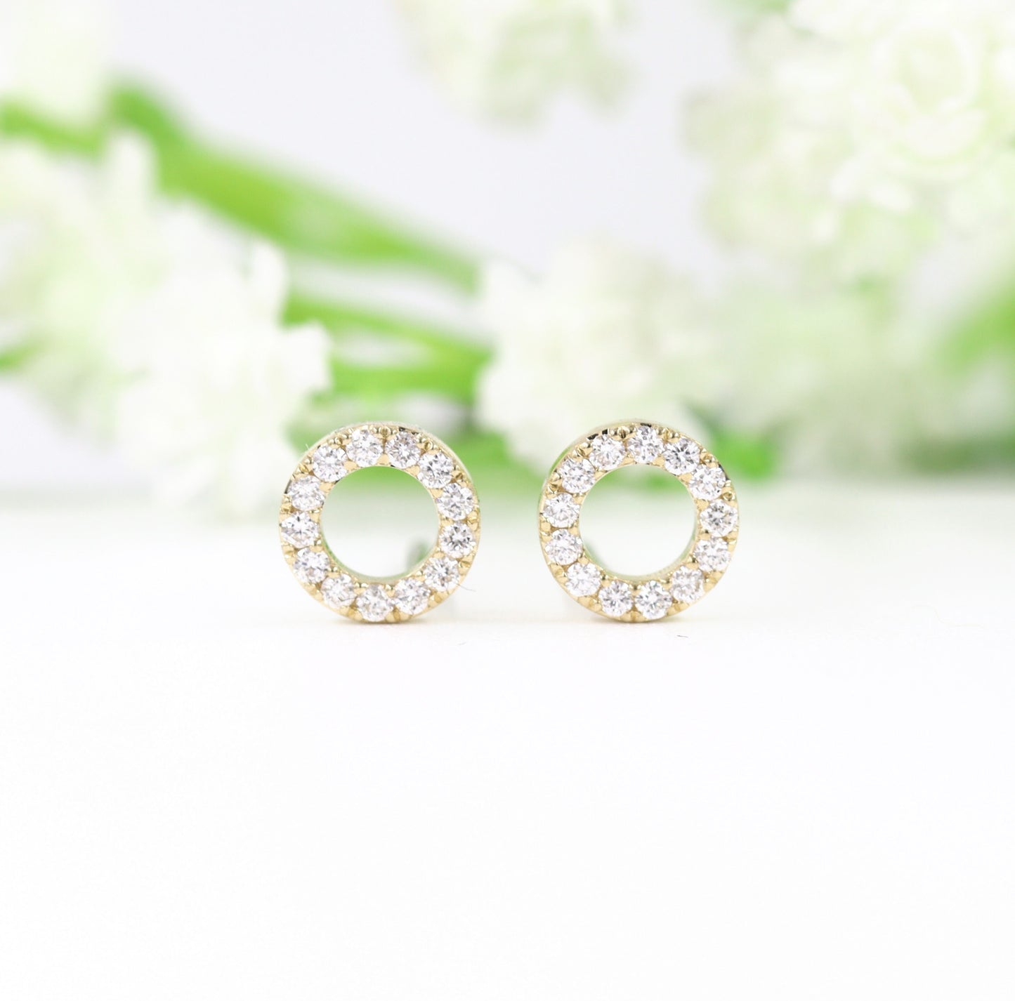 Dainty 14k Gold Natural Diamond Circle 6.3mm Stud Earrings