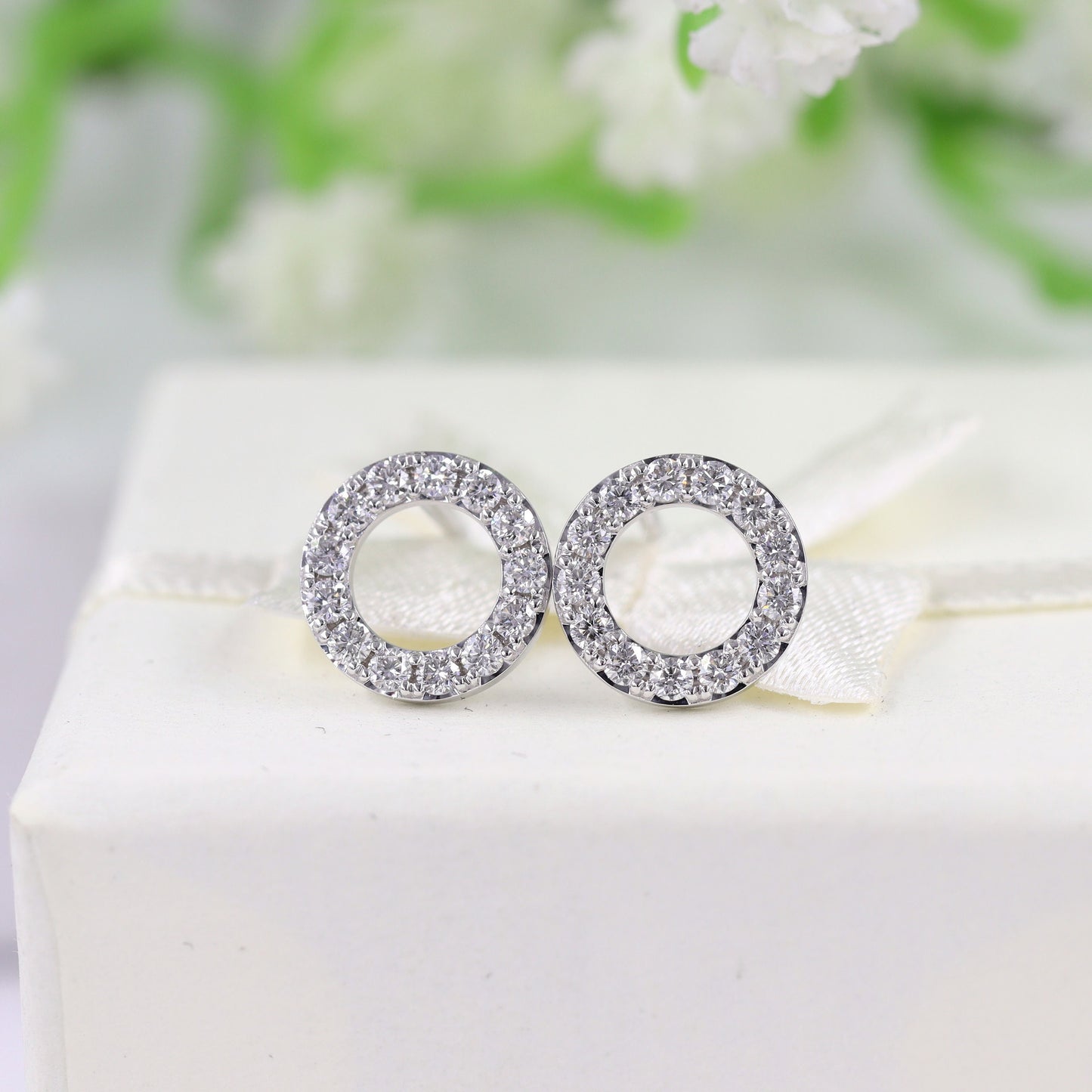 Natural Diamond Open Circle 8.4mm Stud Earrings: 14k Gold Minimalist Jewelry