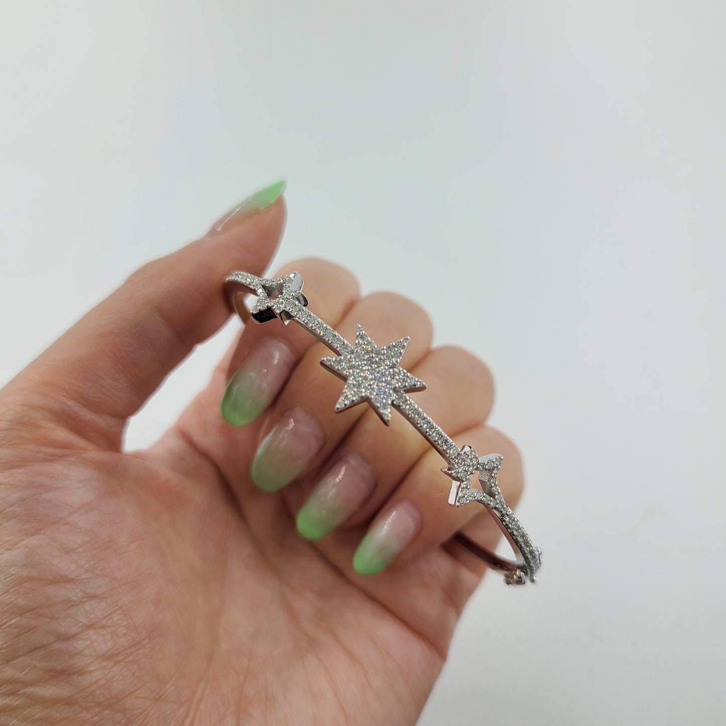 Diamond Star Pave Bangle: 14K Gold Anniversary Bracelet