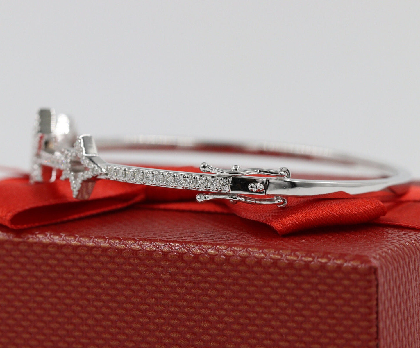 Diamond Star Pave Bangle: 14K Gold Anniversary Bracelet