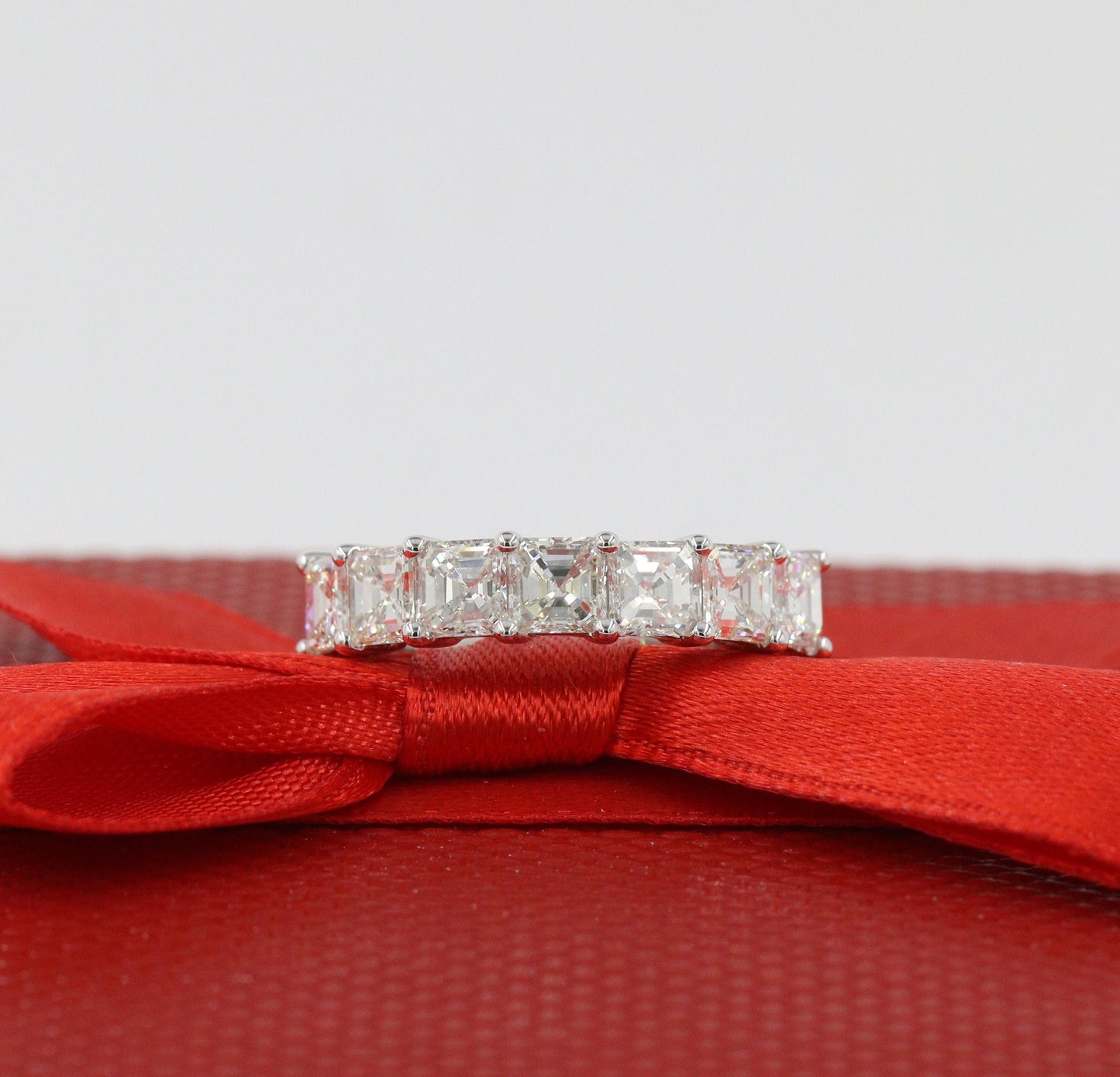 2.1ct Asscher Cut Natural Diamond Eternity Band - 14K Gold Anniversary Ring