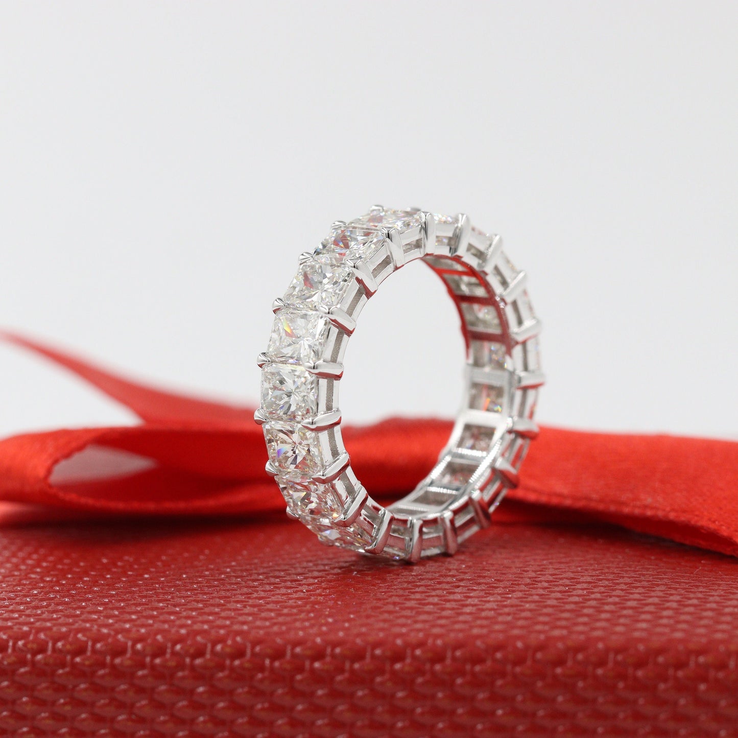 Radiant Cut 5.7ct Natural Diamond Eternity Wedding Band - 14K Gold