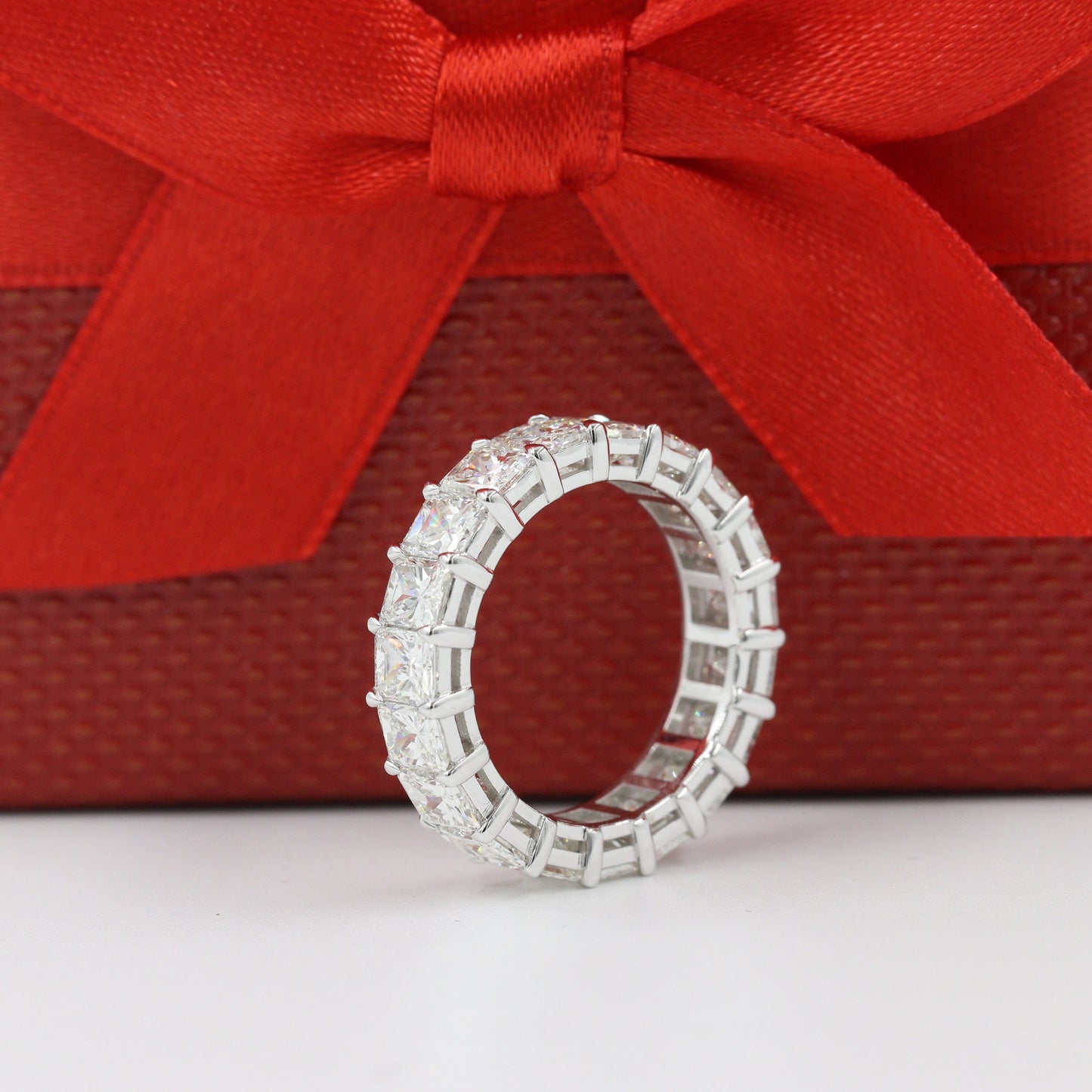 Radiant Cut 5.7ct Natural Diamond Eternity Wedding Band - 14K Gold