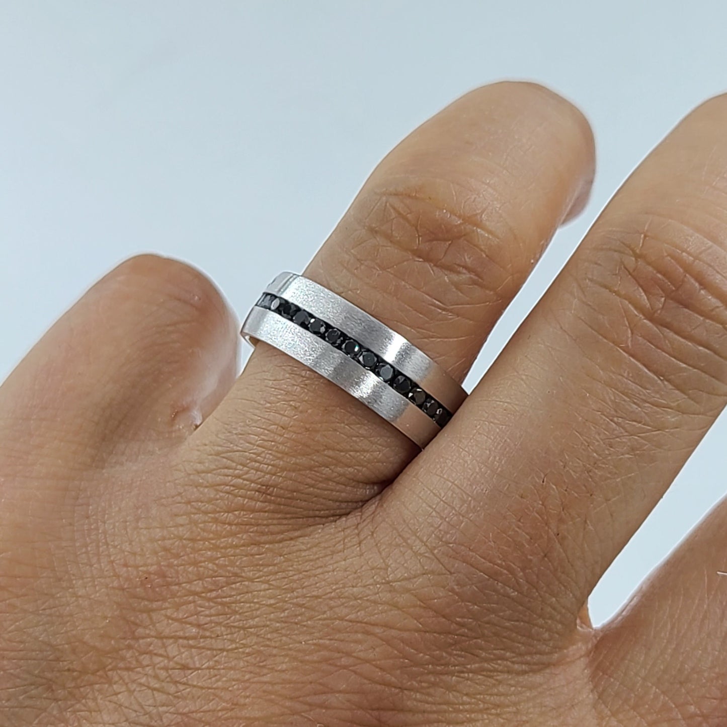 Platinum Black Diamond Men's Wedding Band - Handmade Anniversary Ring