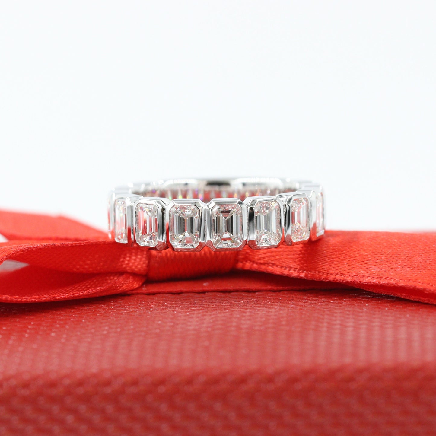 Handmade 2.4ct Emerald Cut Natural Diamond Band: 14k Gold Bezel Set Ring - 18K Gold, Platinum Diamond Ring - Anniversary gift