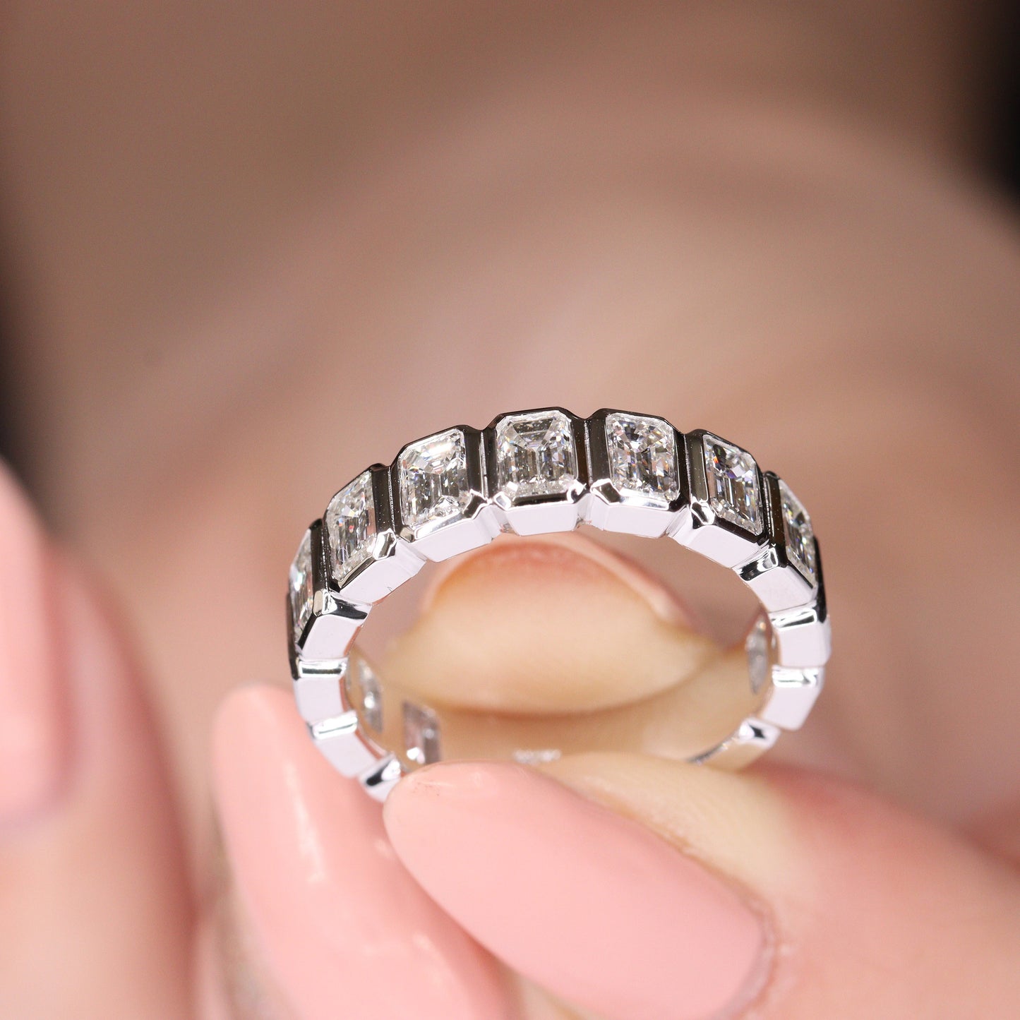 Handmade 2.4ct Emerald Cut Natural Diamond Band: 14k Gold Bezel Set Ring - 18K Gold, Platinum Diamond Ring - Anniversary gift