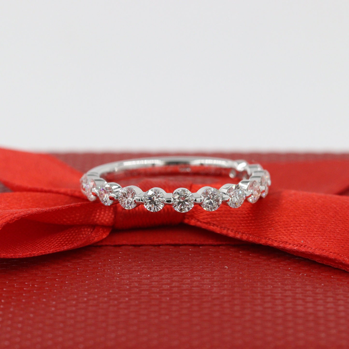 1ct Natural Diamond Wedding Band: 14K Gold Single Prong Half Eternity Ring- Anniversary Gift