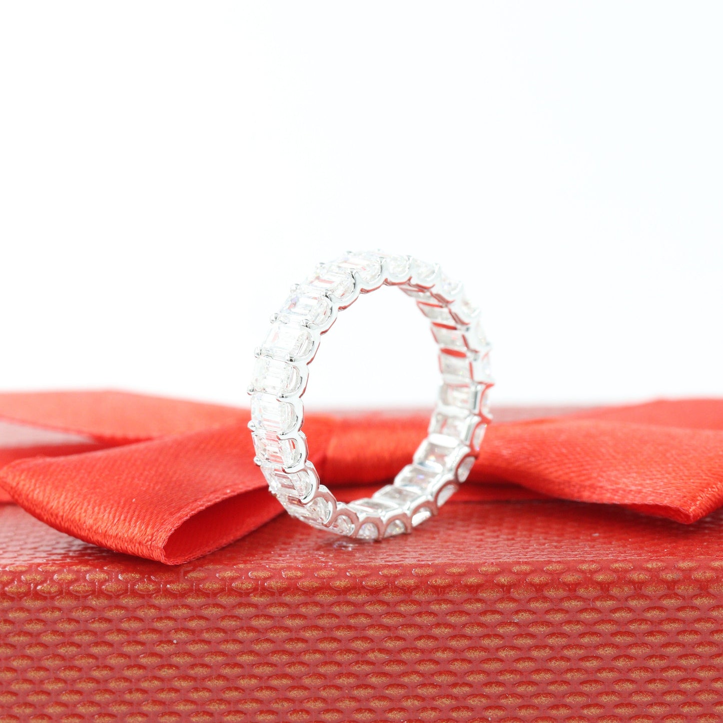 Emerald Cut Natural Diamond Eternity Ring: 4.5ct Diamond Wedding Band, 14K Gold- Anniversary Gift