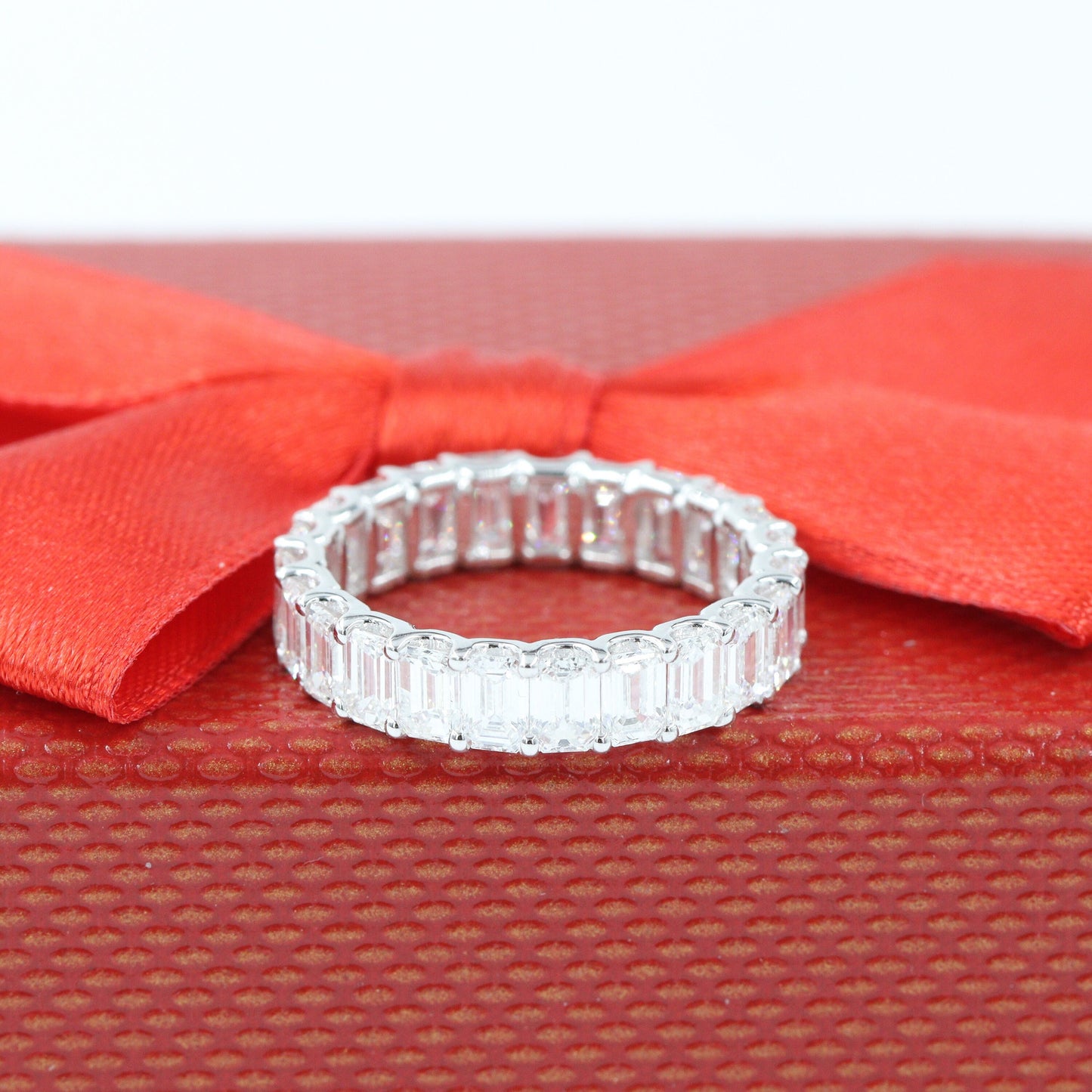 Emerald Cut Natural Diamond Eternity Ring: 4.5ct Diamond Wedding Band, 14K Gold- Anniversary Gift