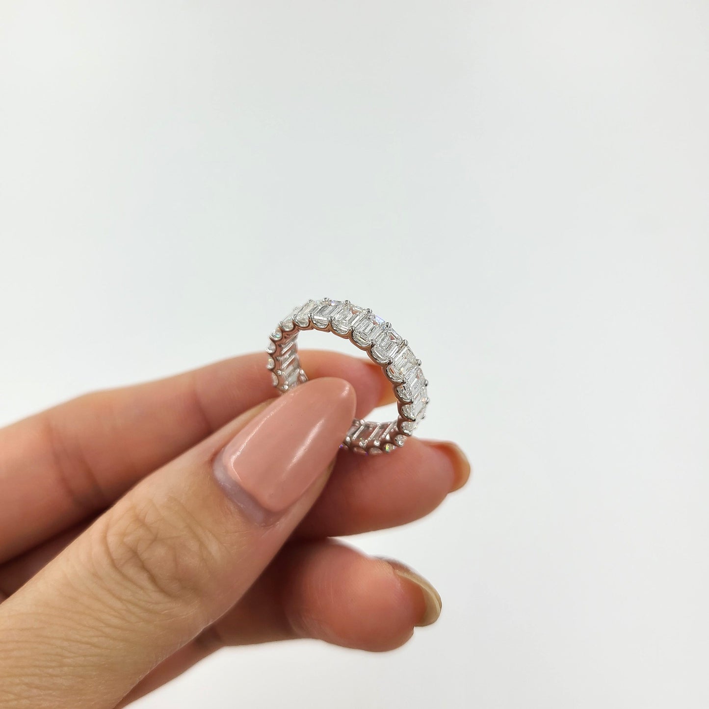 Emerald Cut Natural Diamond Eternity Ring: 4.5ct Diamond Wedding Band, 14K Gold- Anniversary Gift