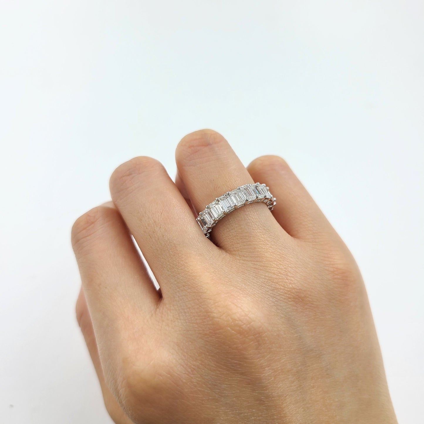 5.5ct Emerald Cut Natural Diamond Wedding Band: 14K Gold Double Wire Setting - Anniversary gift