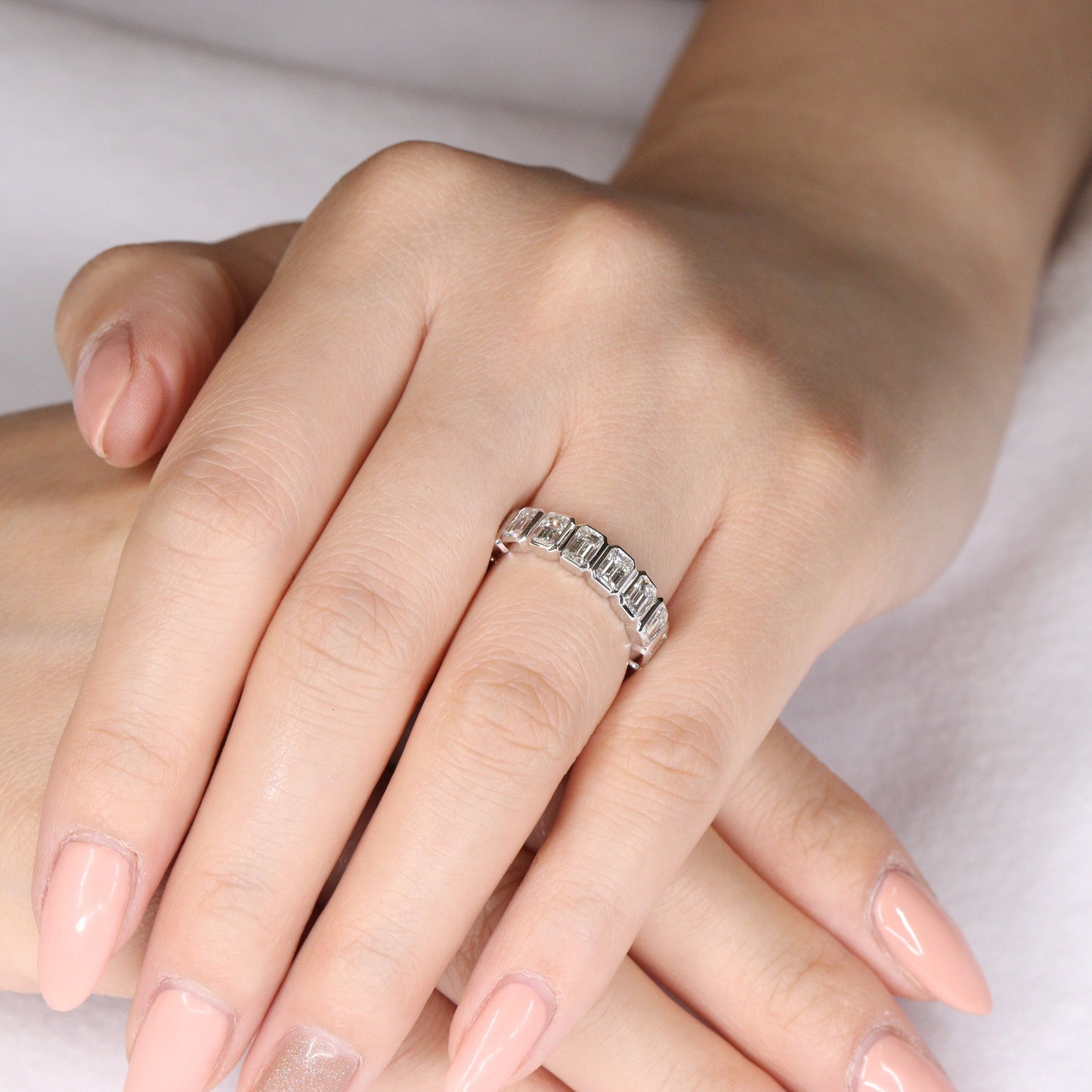 Handmade 2.4ct Emerald Cut Natural Diamond Band: 14k Gold Bezel Set Ring - 18K Gold, Platinum Diamond Ring - Anniversary gift