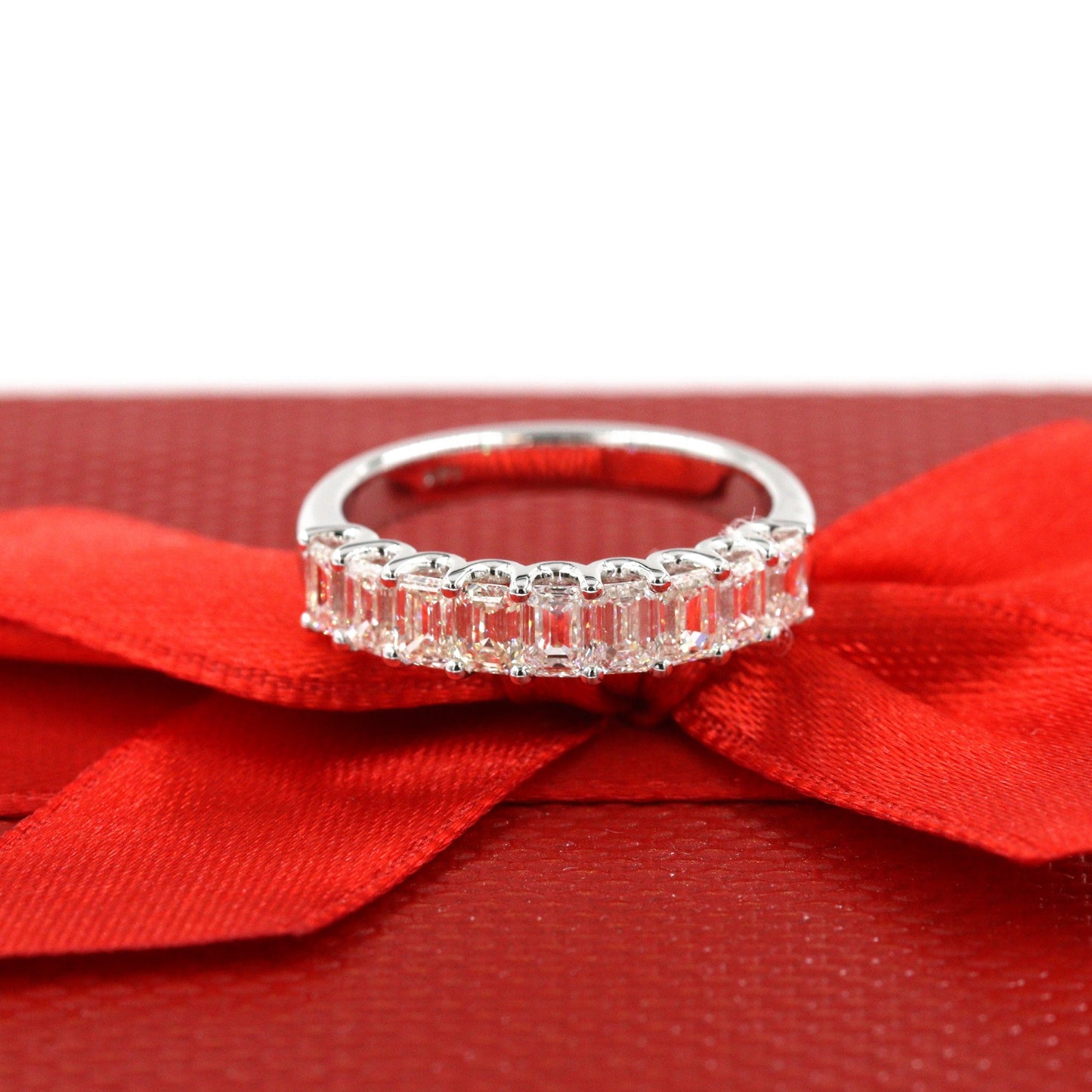 Emerald Cut Natural Diamond Band: 1.3ct Half Eternity Wedding Ring - 14K Gold ,18K Gold, Platinum Diamond Ring - Anniversary gift