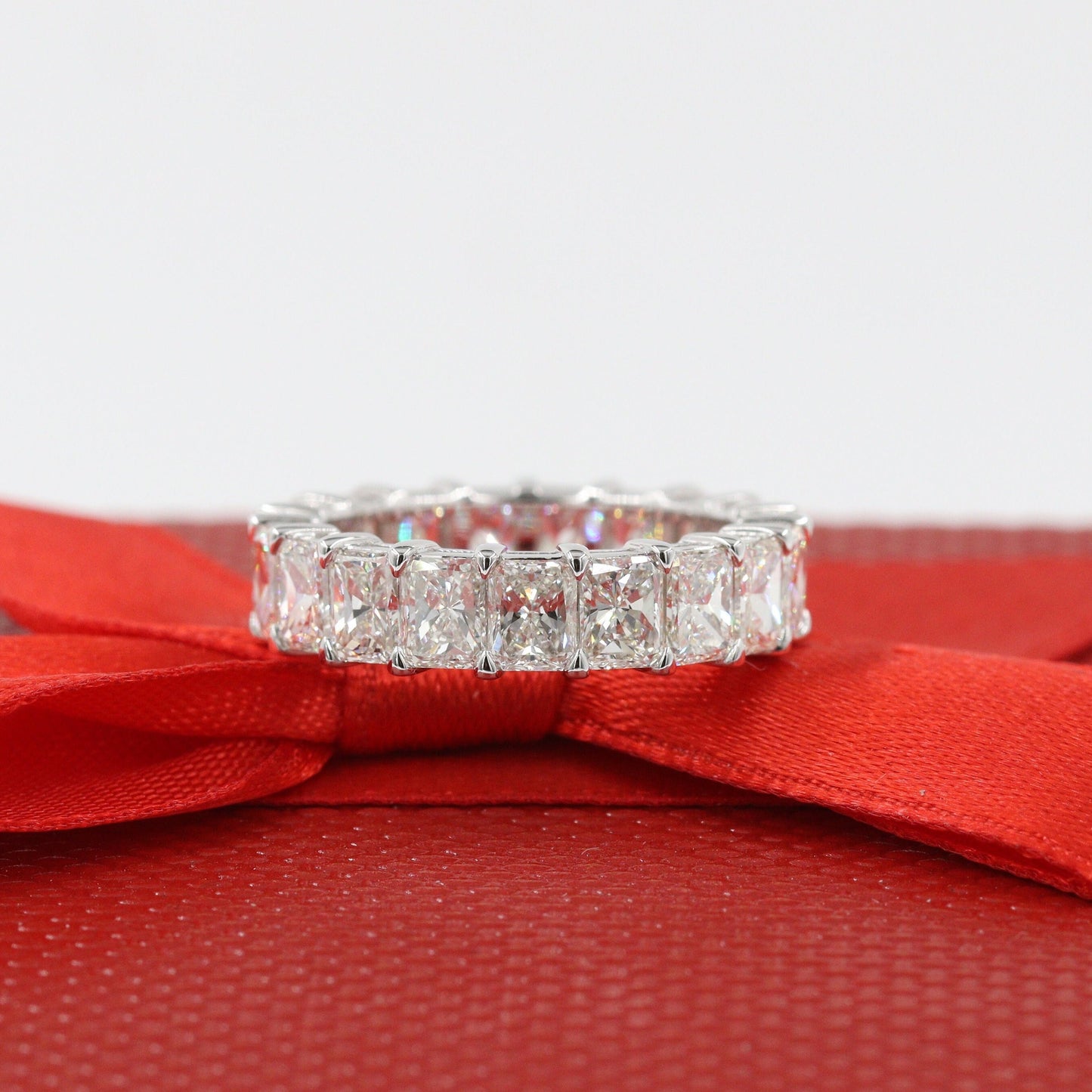 Radiant Cut 5.7ct Natural Diamond Eternity Wedding Band - 14K Gold