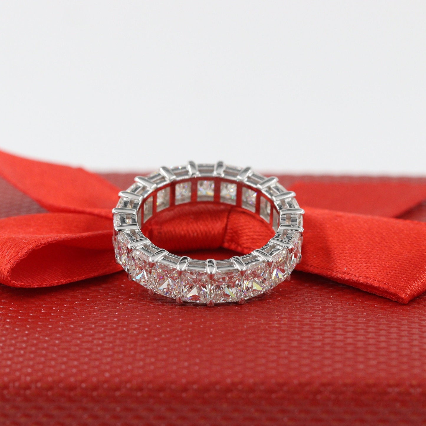 Radiant Cut 5.7ct Natural Diamond Eternity Wedding Band - 14K Gold