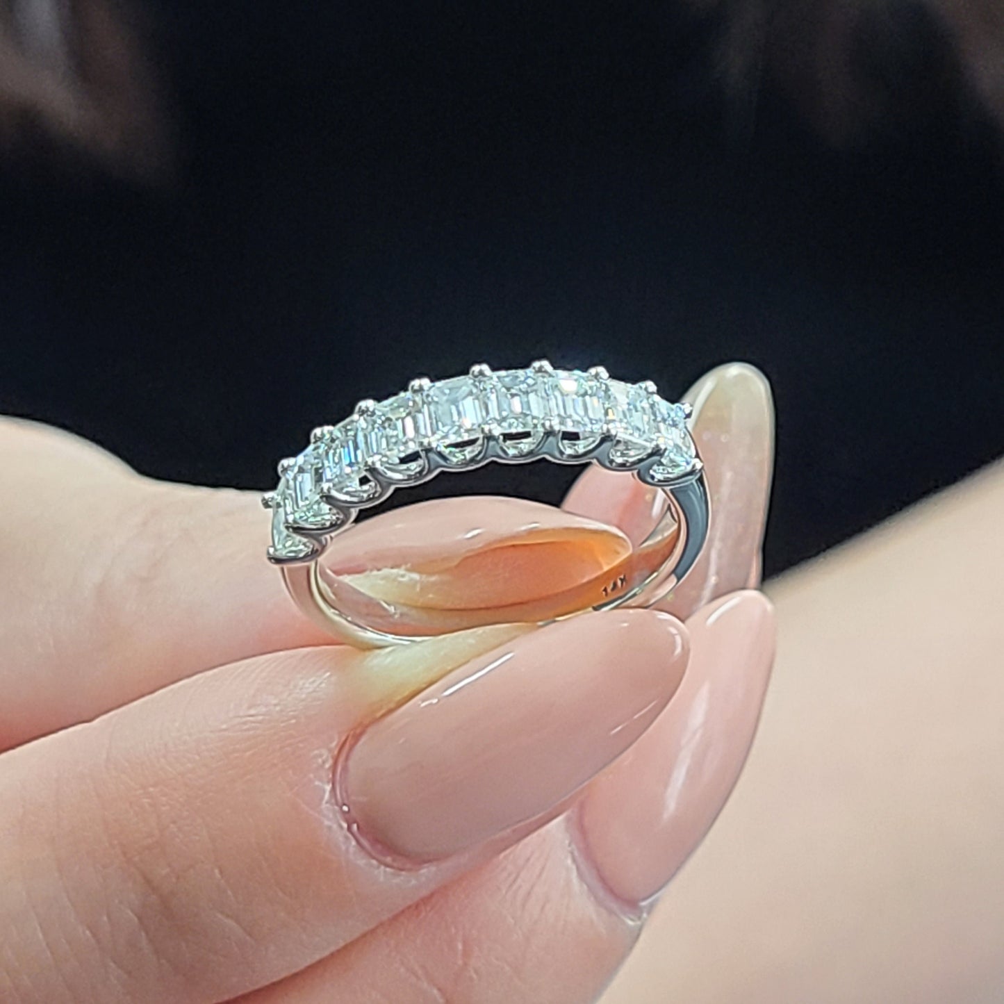 Emerald Cut Natural Diamond Band: 1.3ct Half Eternity Wedding Ring - 14K Gold ,18K Gold, Platinum Diamond Ring - Anniversary gift