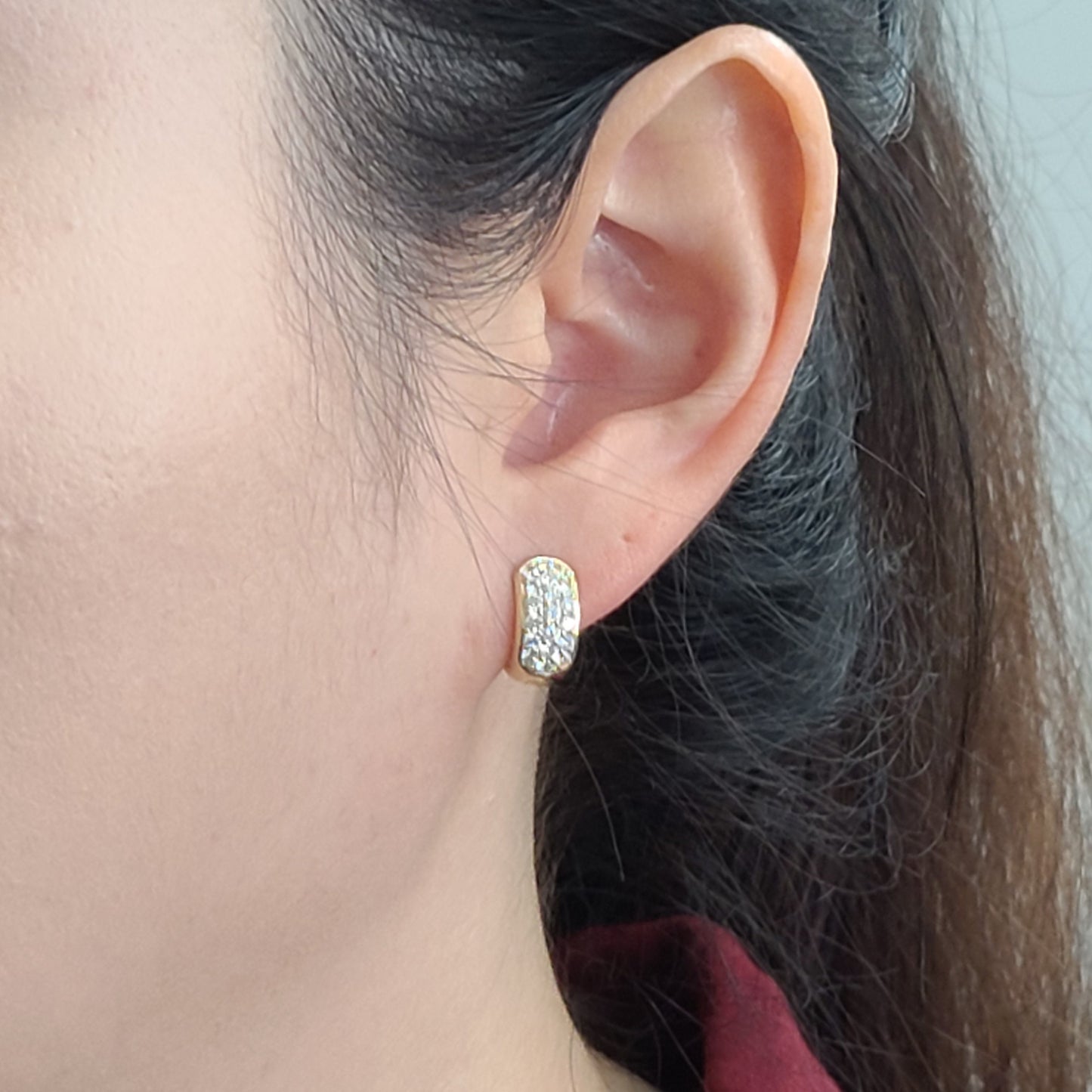 14k Gold 3 Row Natural Diamond Hoop Earrings/ Diameter 13mm Diamond Hoop Earrings / 6.2mm Width Diamond Hoop Earrings / Anniversary gift