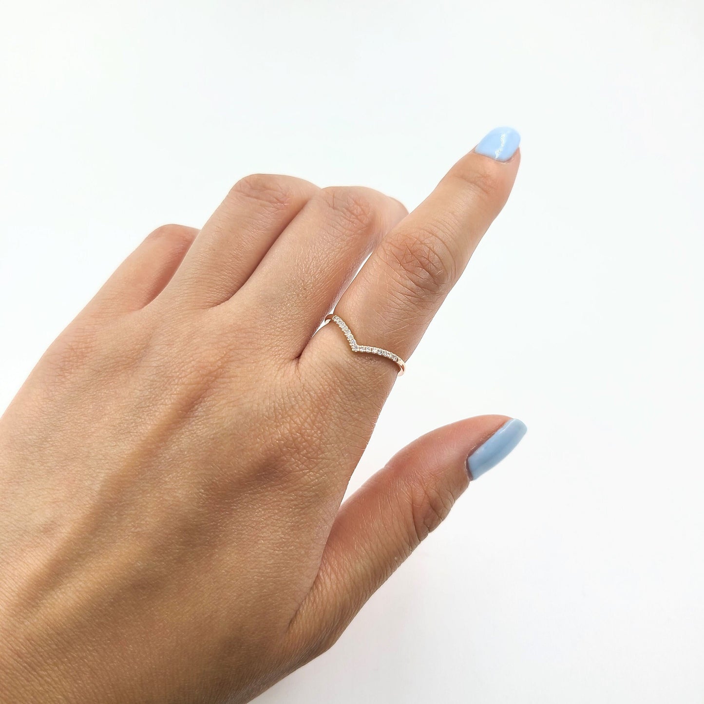 14K Gold Natural Diamond V-Shape Ring: Handmade Stacking Wedding Band - Anniversary Gift