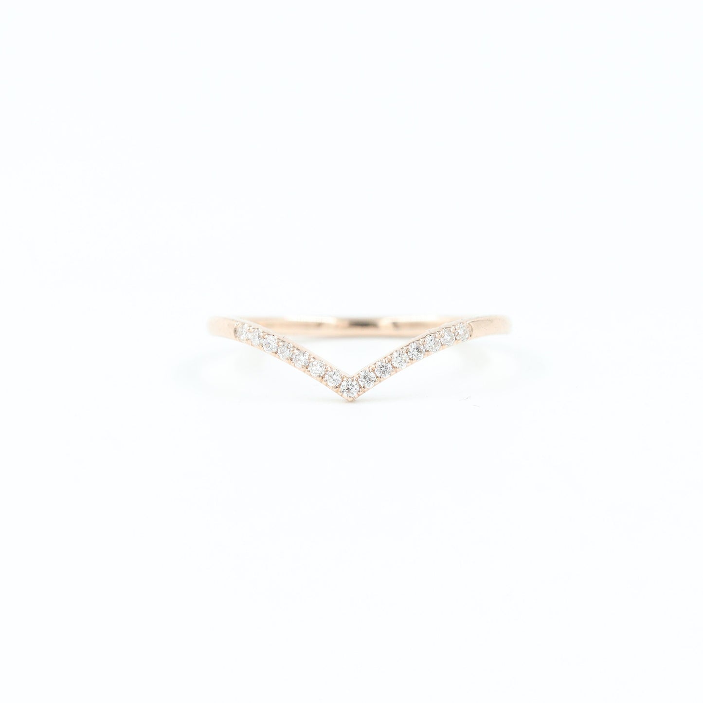 14K Gold Natural Diamond V-Shape Ring: Handmade Stacking Wedding Band - Anniversary Gift