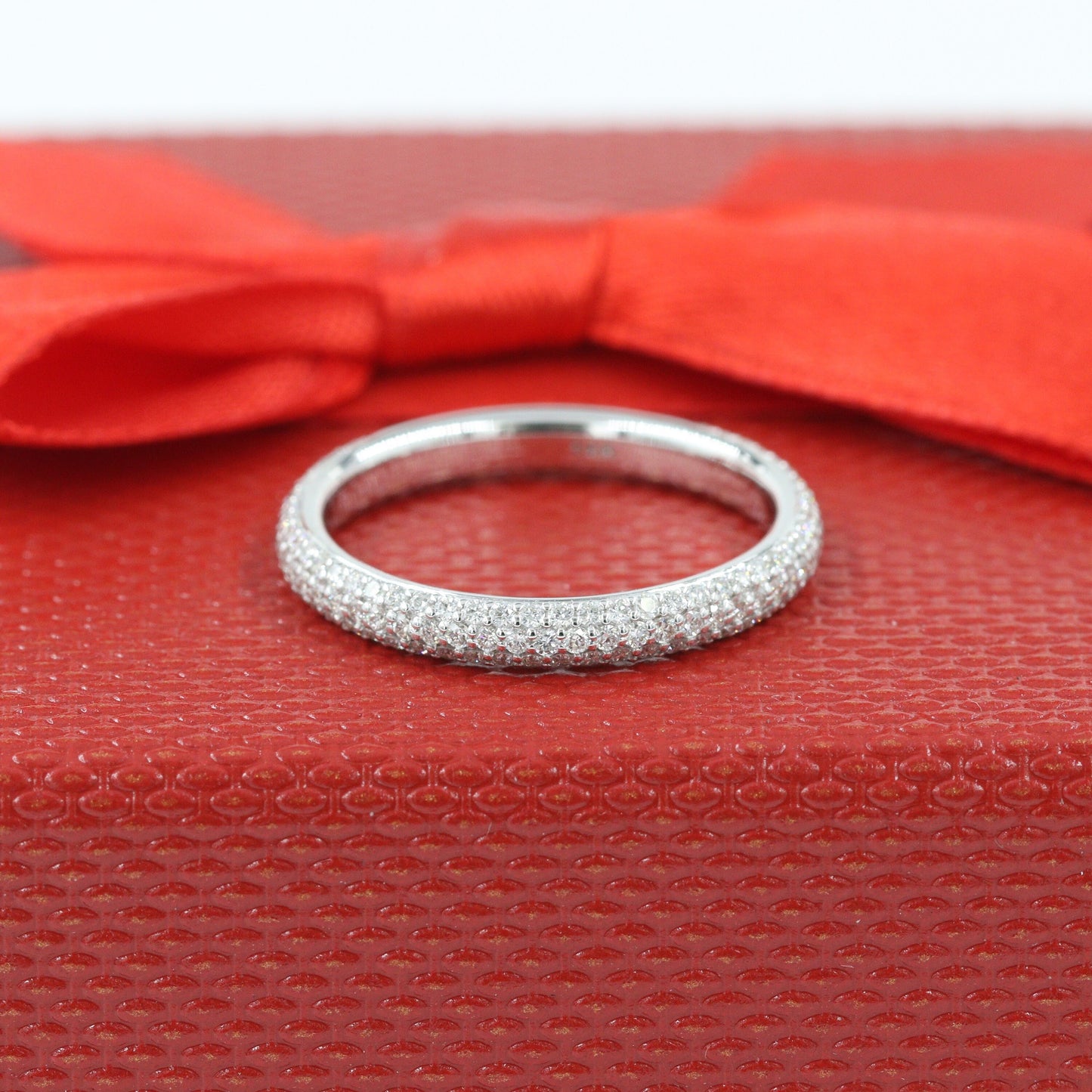 Handmade 14K Gold Natural Diamond Eternity 2.6mm Wedding Band: Triple Row Eternity Ring