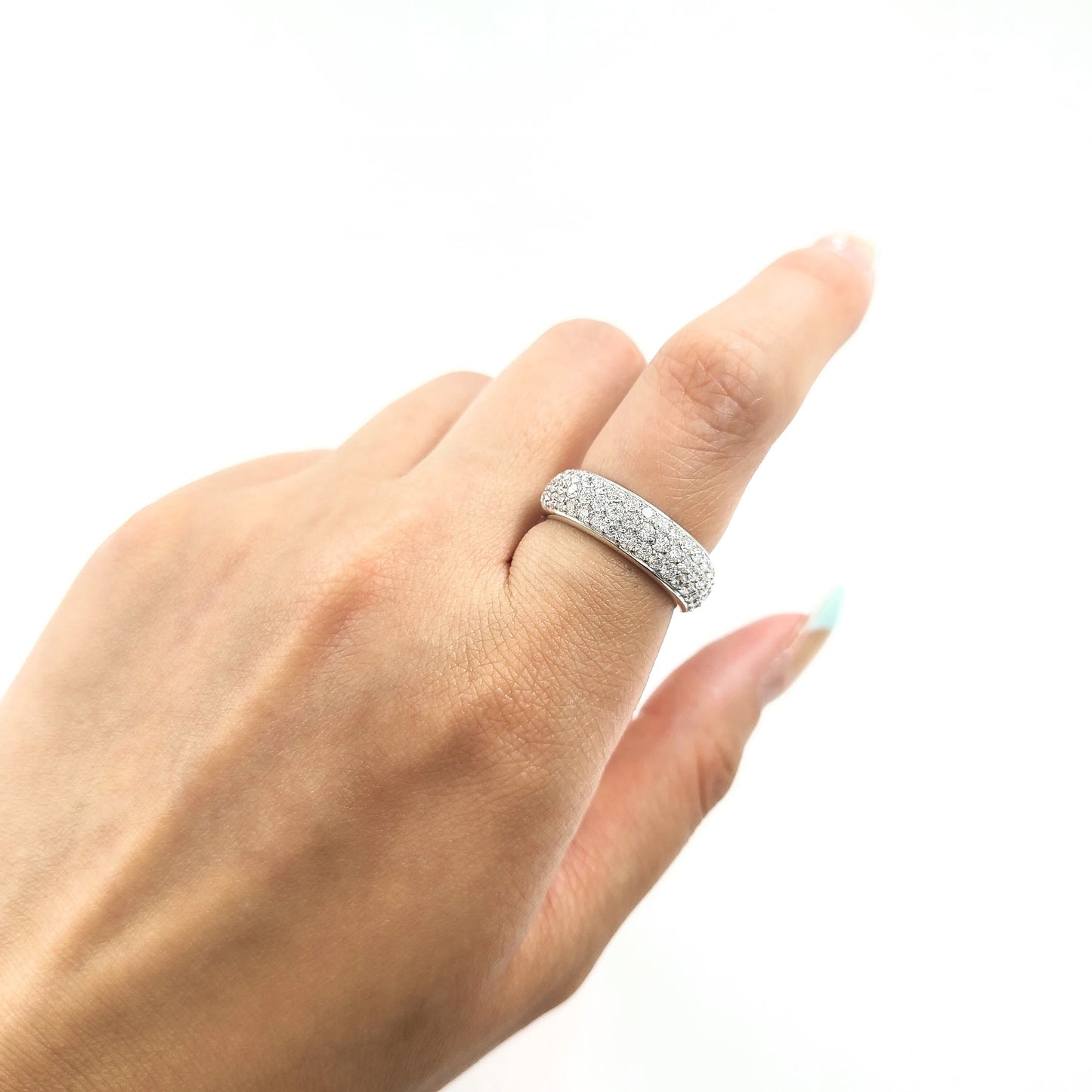 14K Gold 3 Row  Natural Diamond Wedding Band:  6.5mm Width Pave Anniversary Ring- Anniversary Gift