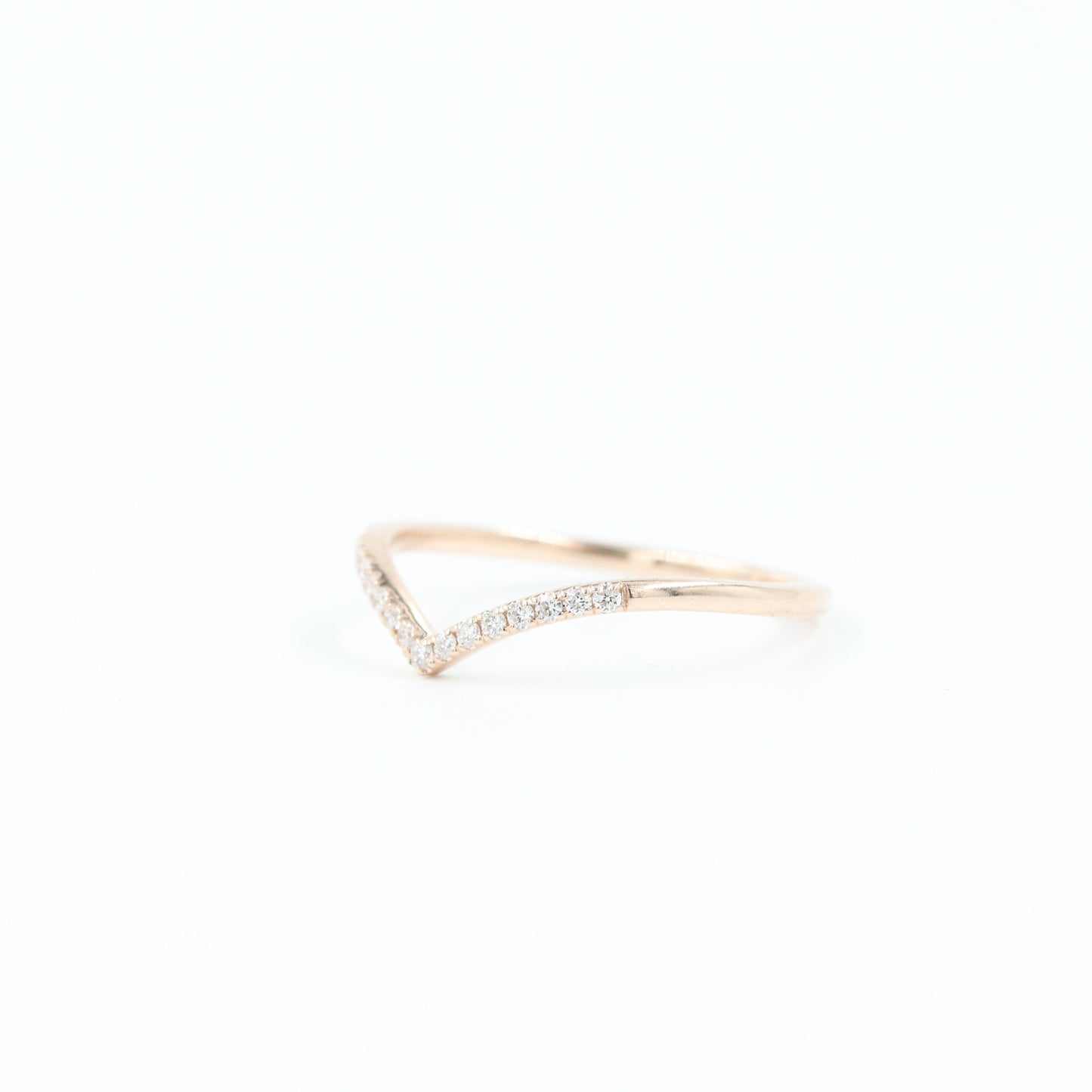 14K Gold Natural Diamond V-Shape Ring: Handmade Stacking Wedding Band - Anniversary Gift