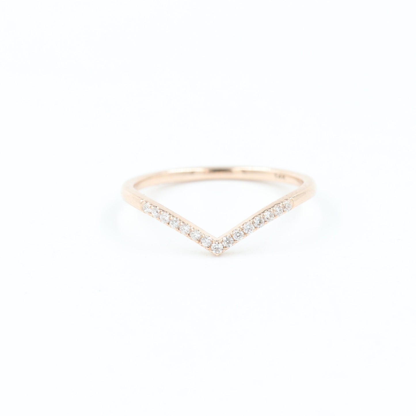 14K Gold Natural Diamond V-Shape Ring: Handmade Stacking Wedding Band - Anniversary Gift