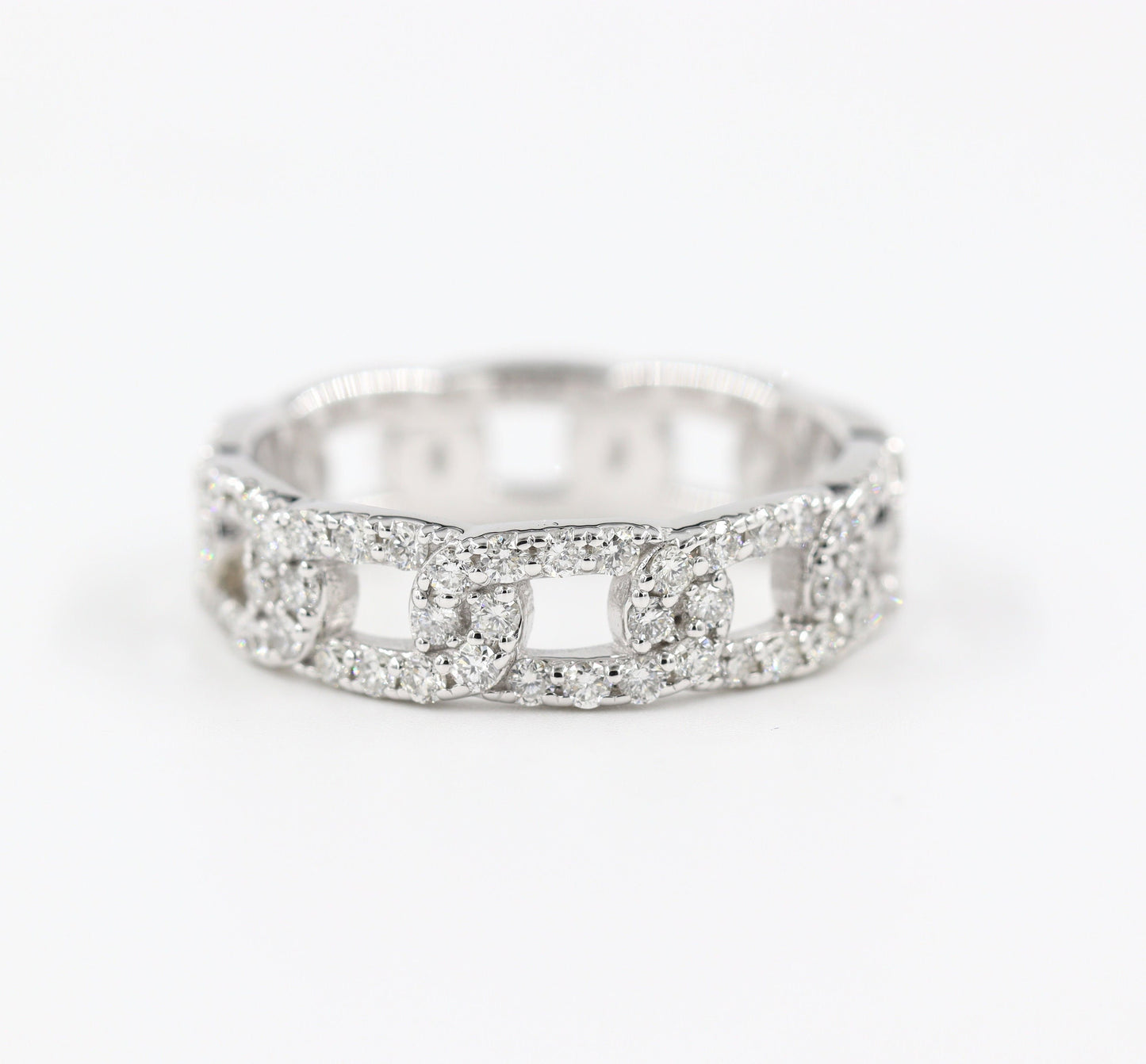 1.4ct Natural Diamond Chain Link Ring: 14K Gold Stackable Band- Anniversary Gift