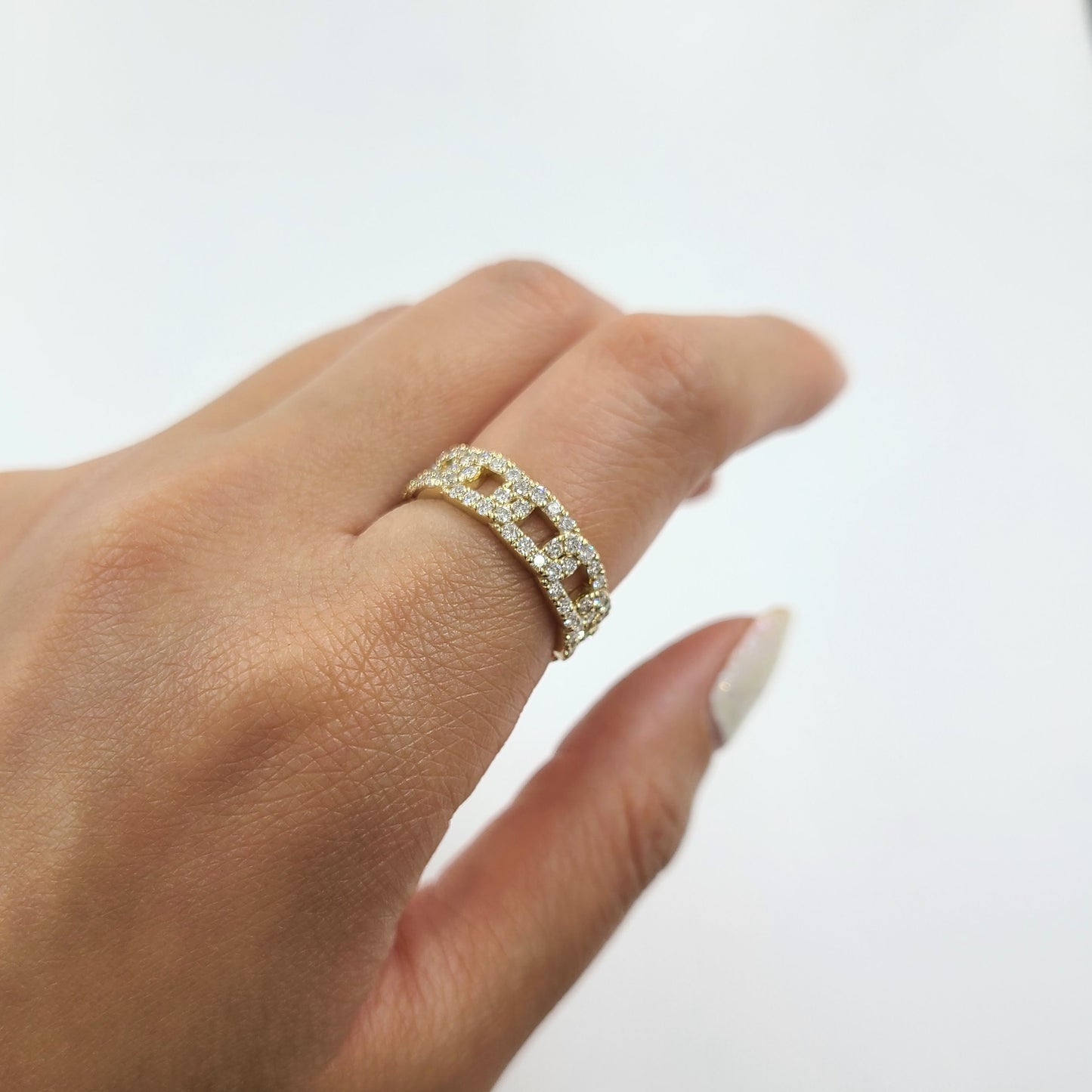 1.4ct Natural Diamond Chain Link Ring: 14K Gold Stackable Band- Anniversary Gift
