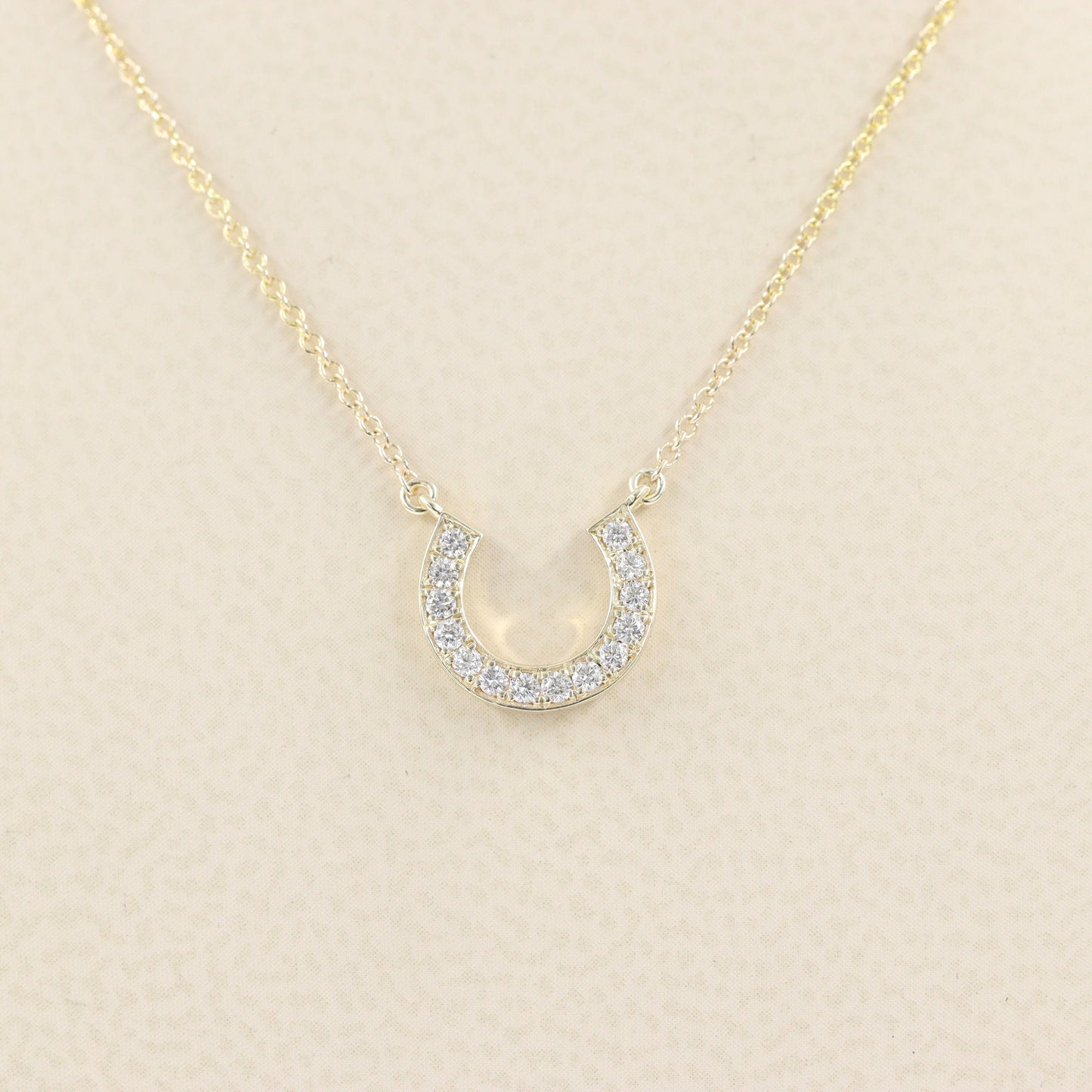 Horse Shoe Natural Diamond Pendant Necklace/ Horse Shoe Charm Necklace/14k Solid Gold Horse Shoe Pendant/Anniversary Gift