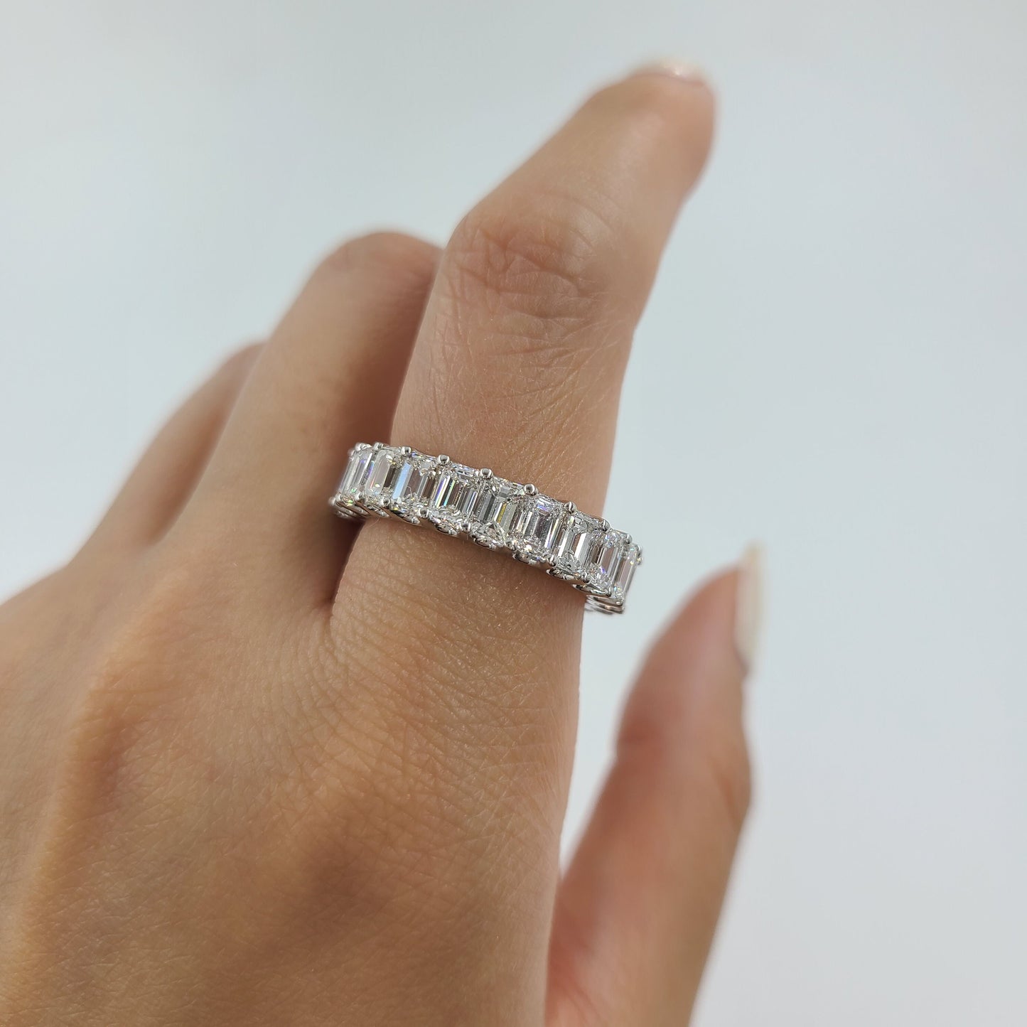 6ct Emerald Cut  Natural Diamond Platinum Full Eternity Wedding Ring - Anniversary gift