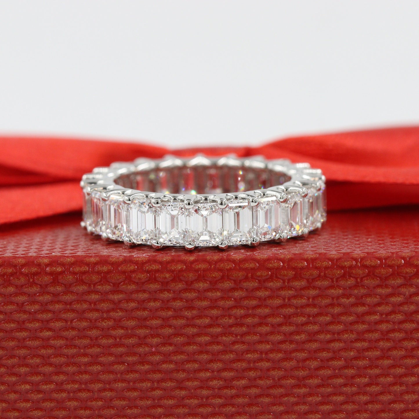 6ct Emerald Cut  Natural Diamond Platinum Full Eternity Wedding Ring - Anniversary gift