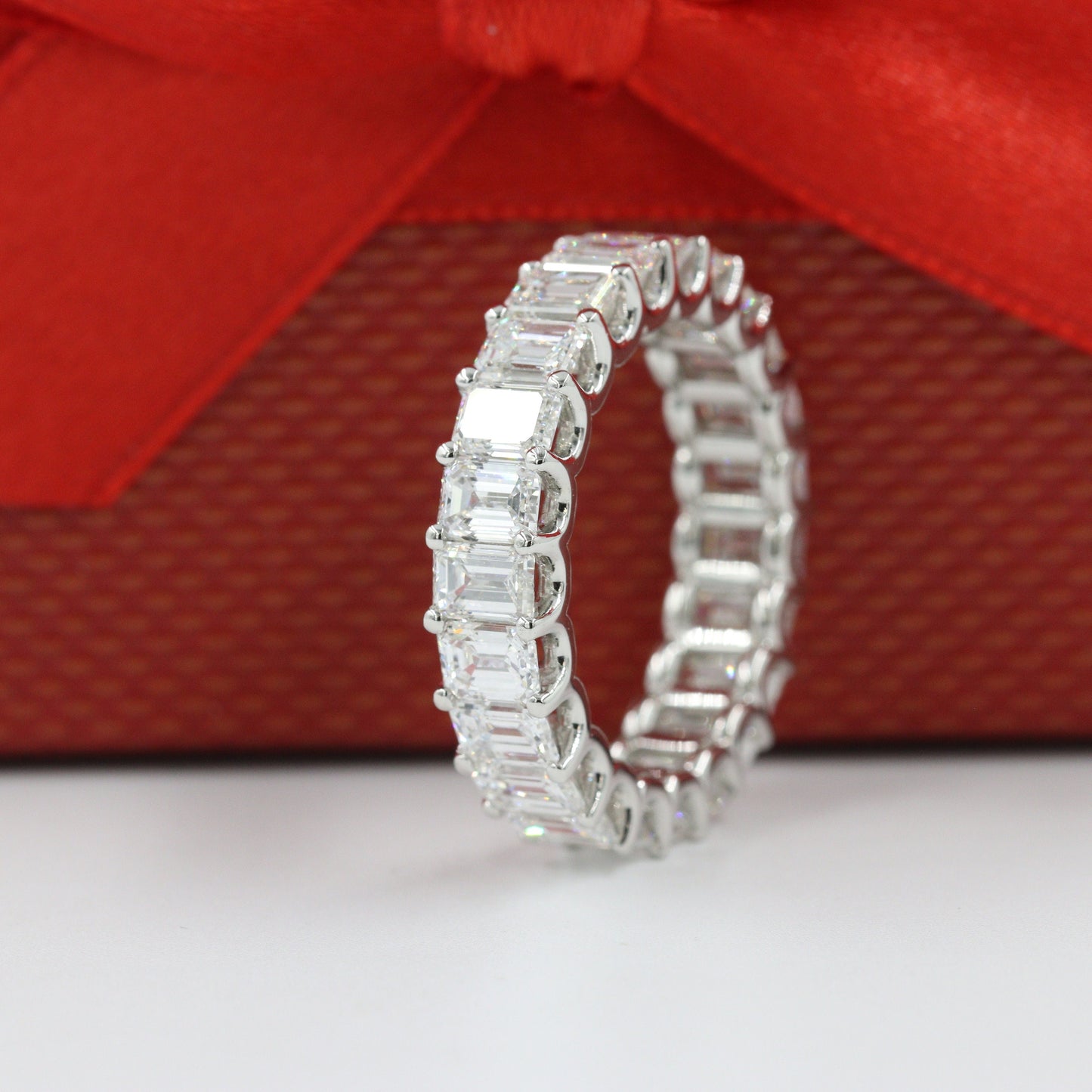 6ct Emerald Cut  Natural Diamond Platinum Full Eternity Wedding Ring - Anniversary gift