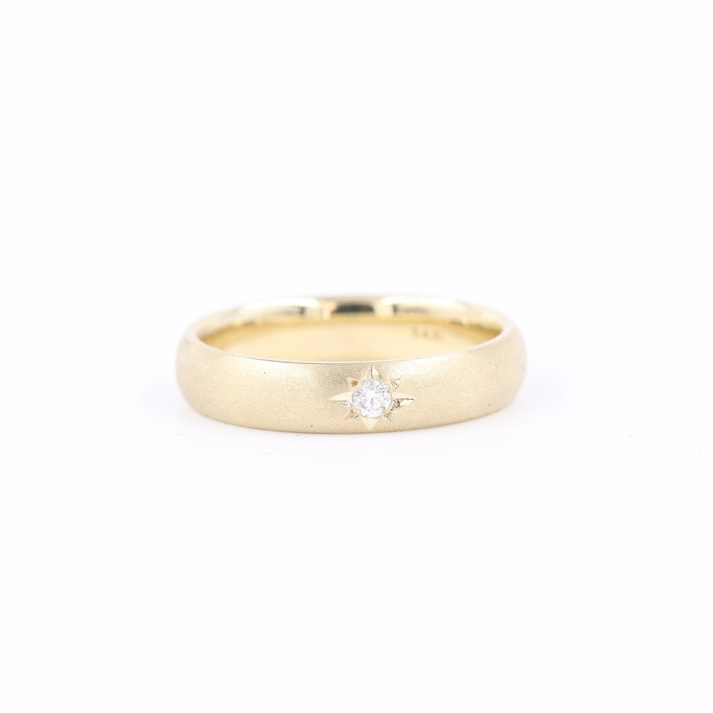 14K Gold Polaris Natural Diamond Dome Star Ring - Handmade Diamond 3mm Wedding Band - Anniversary gift