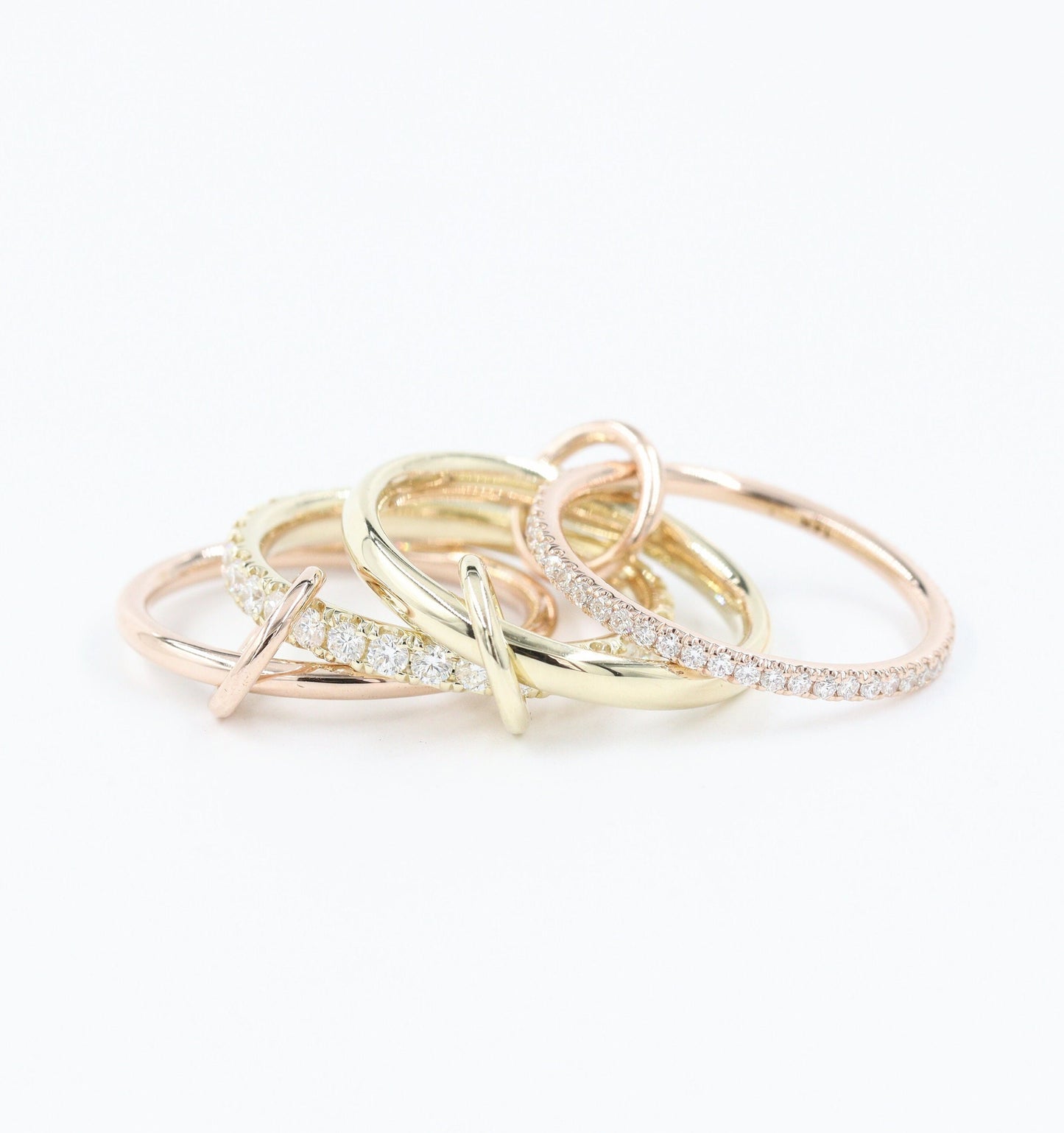 14K Gold Natural Diamond Stacking Rings: Yellow, Rose, White Gold Bands- Anniversary Gift