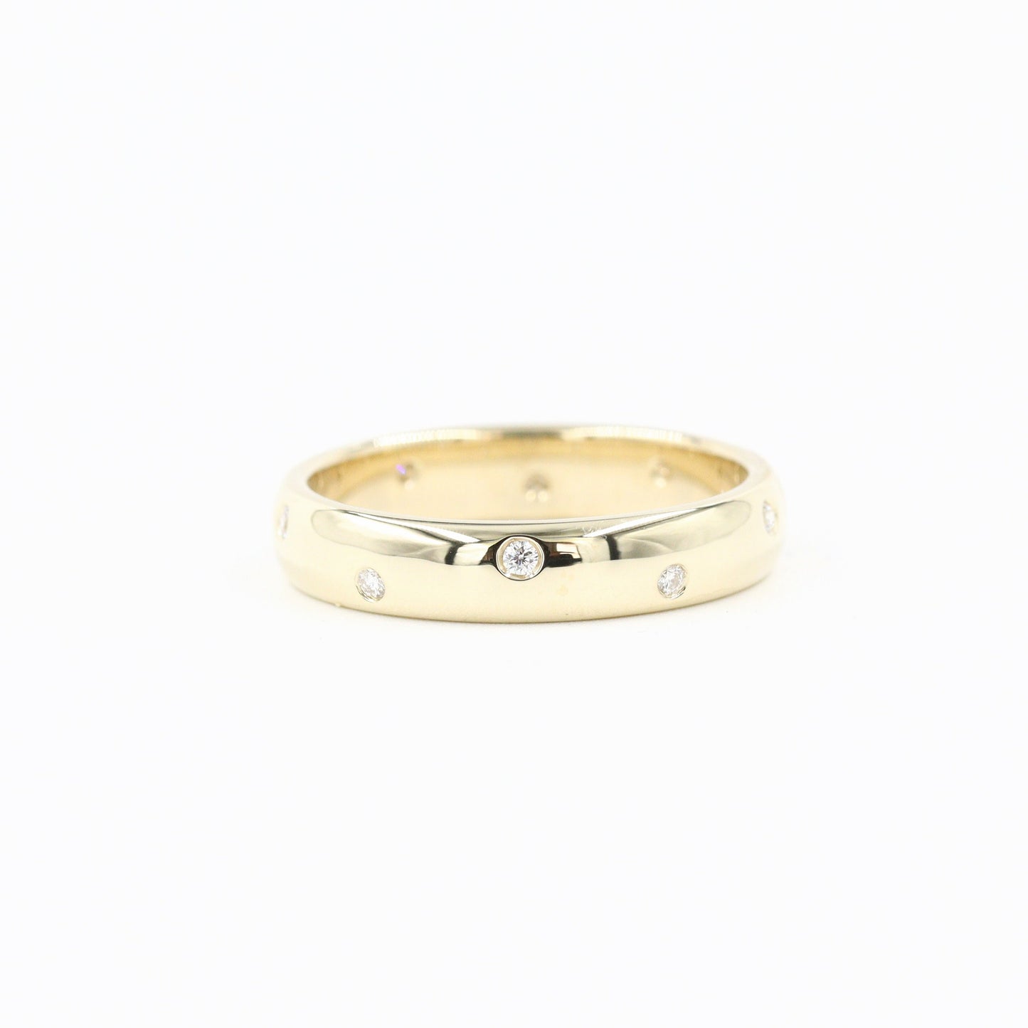 14K Gold Natural Diamond Wedding Band: Stackable Eternity Ring - 4mm Dome Anniversary Ring