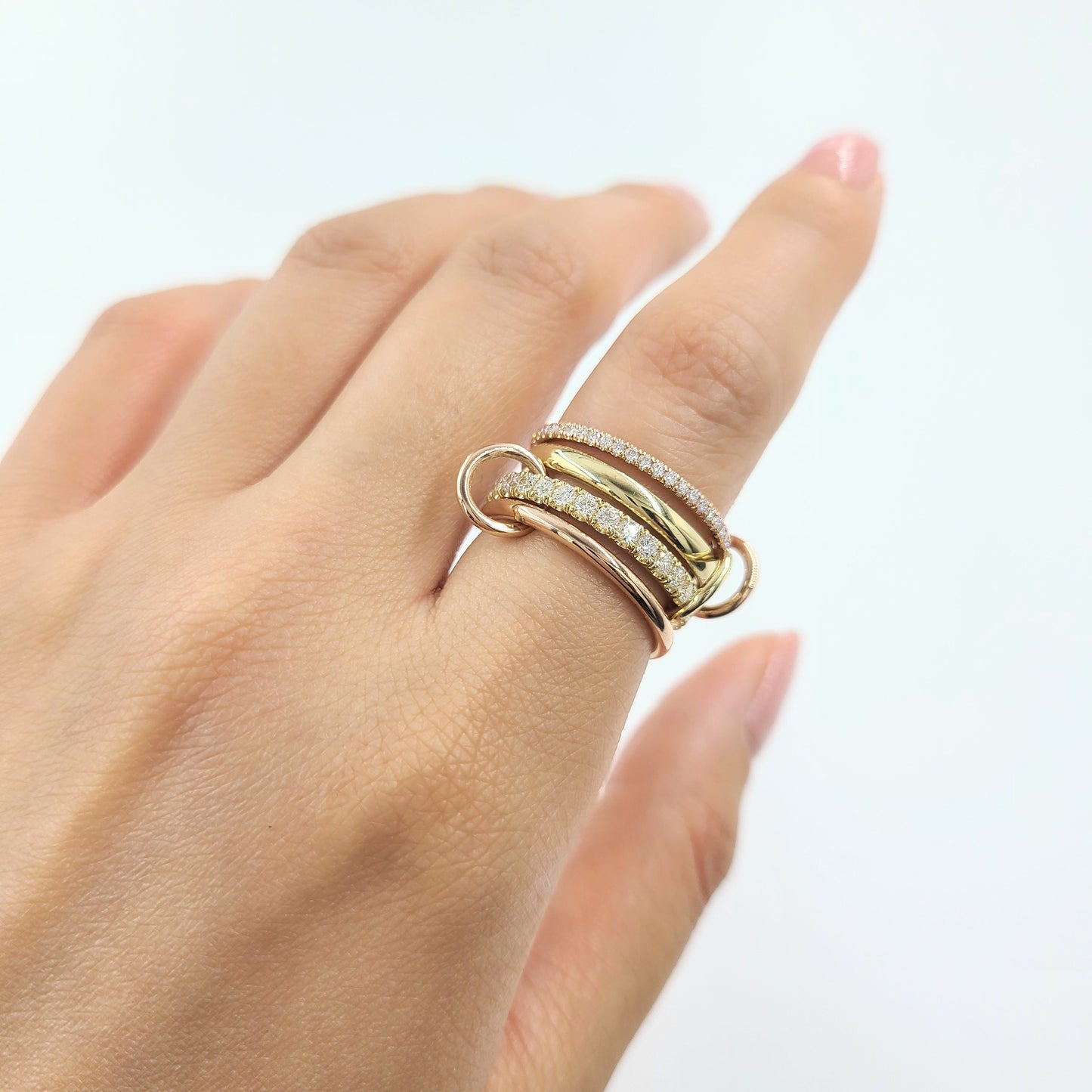 14K Gold Natural Diamond Stacking Rings: Yellow, Rose, White Gold Bands- Anniversary Gift