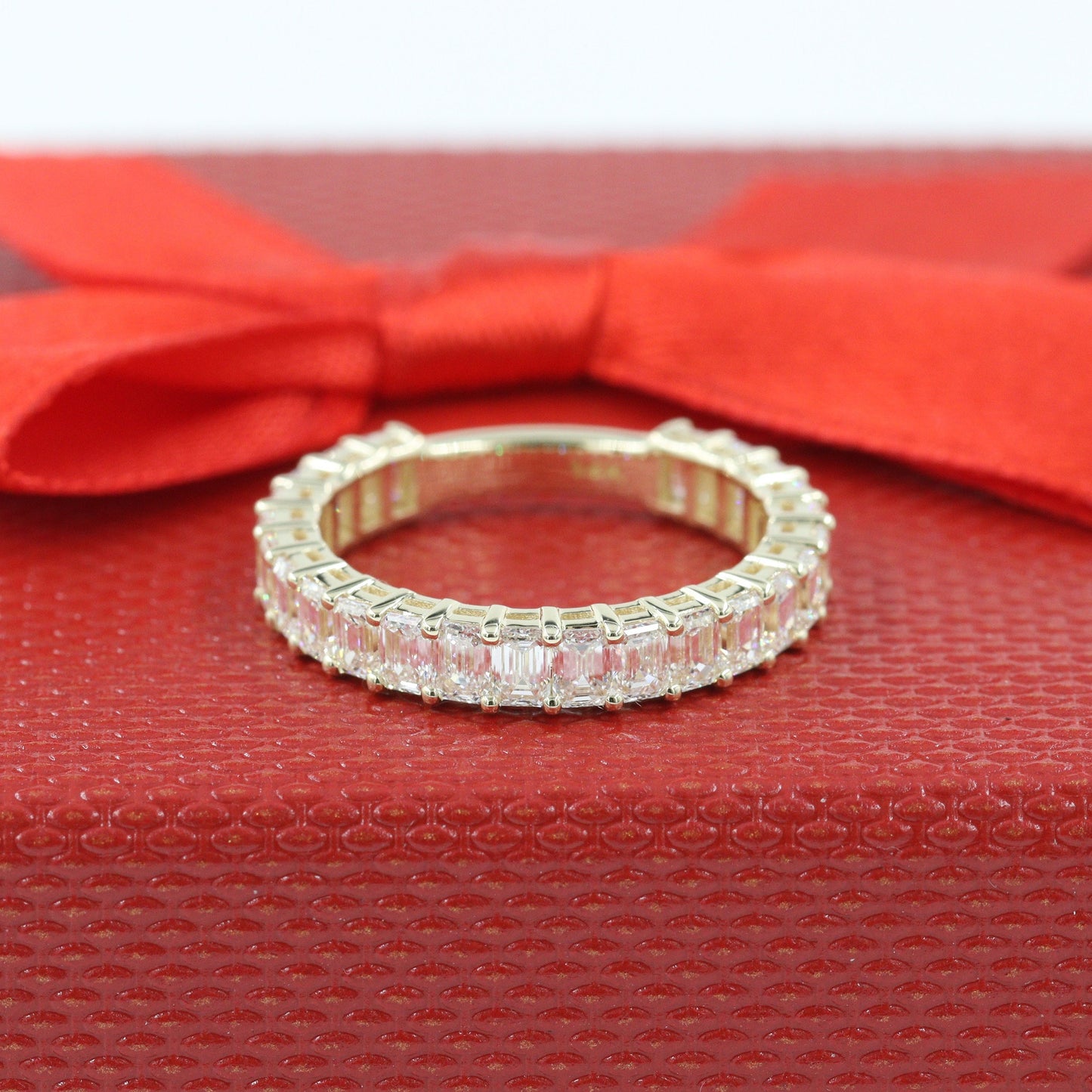 2.4ct Emerald Cut Natural Diamond Eternity Band - 14K Gold Wedding Ring - 18K Gold, Platinum Diamond Ring - Anniversary gift