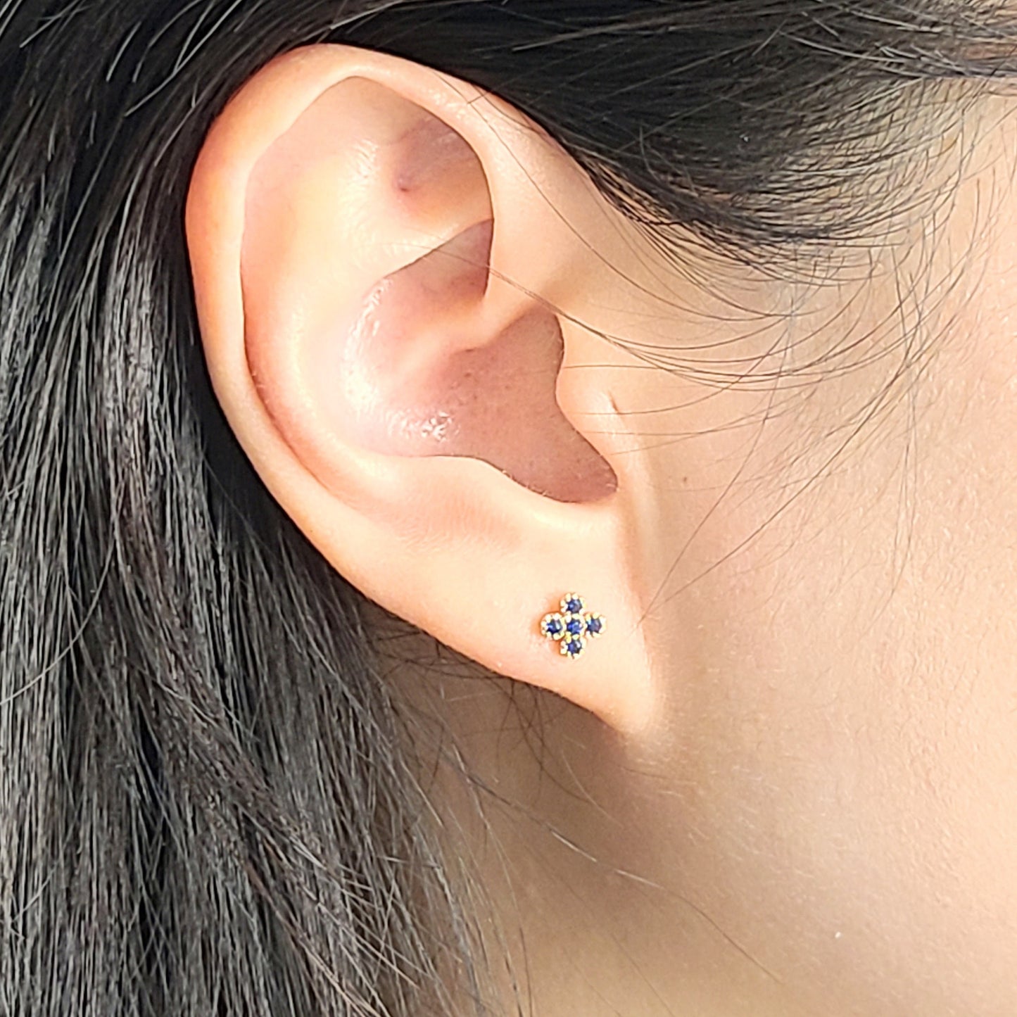 14K Gold Flower Stud Earrings: Natural Diamond, Sapphire, Ruby- Anniversary gift