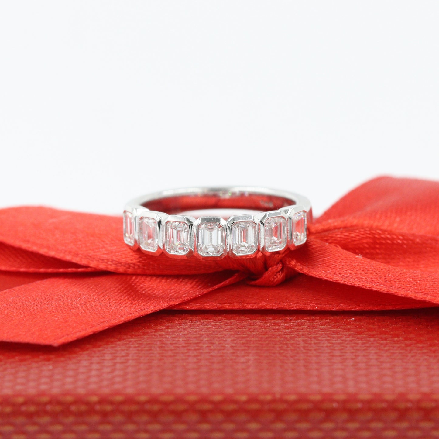 1ct Emerald Cut Natural  Diamond Wedding Band: 14K Gold Bezel Set Ring- 14K Gold ,18K Gold, Platinum Diamond Ring - Anniversary gift