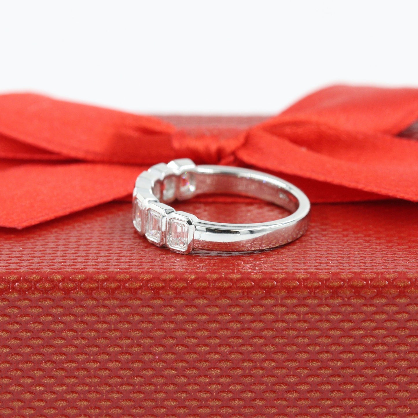 1ct Emerald Cut Natural  Diamond Wedding Band: 14K Gold Bezel Set Ring- 14K Gold ,18K Gold, Platinum Diamond Ring - Anniversary gift