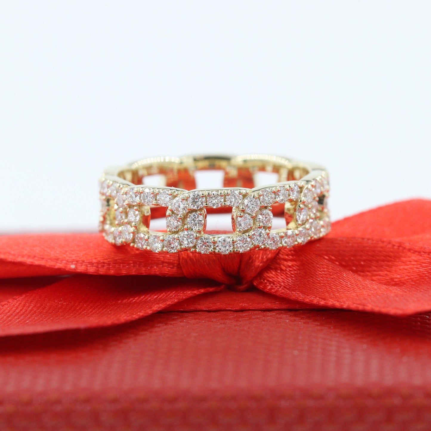 1.4ct Natural Diamond Chain Link Ring: 14K Gold Stackable Band- Anniversary Gift